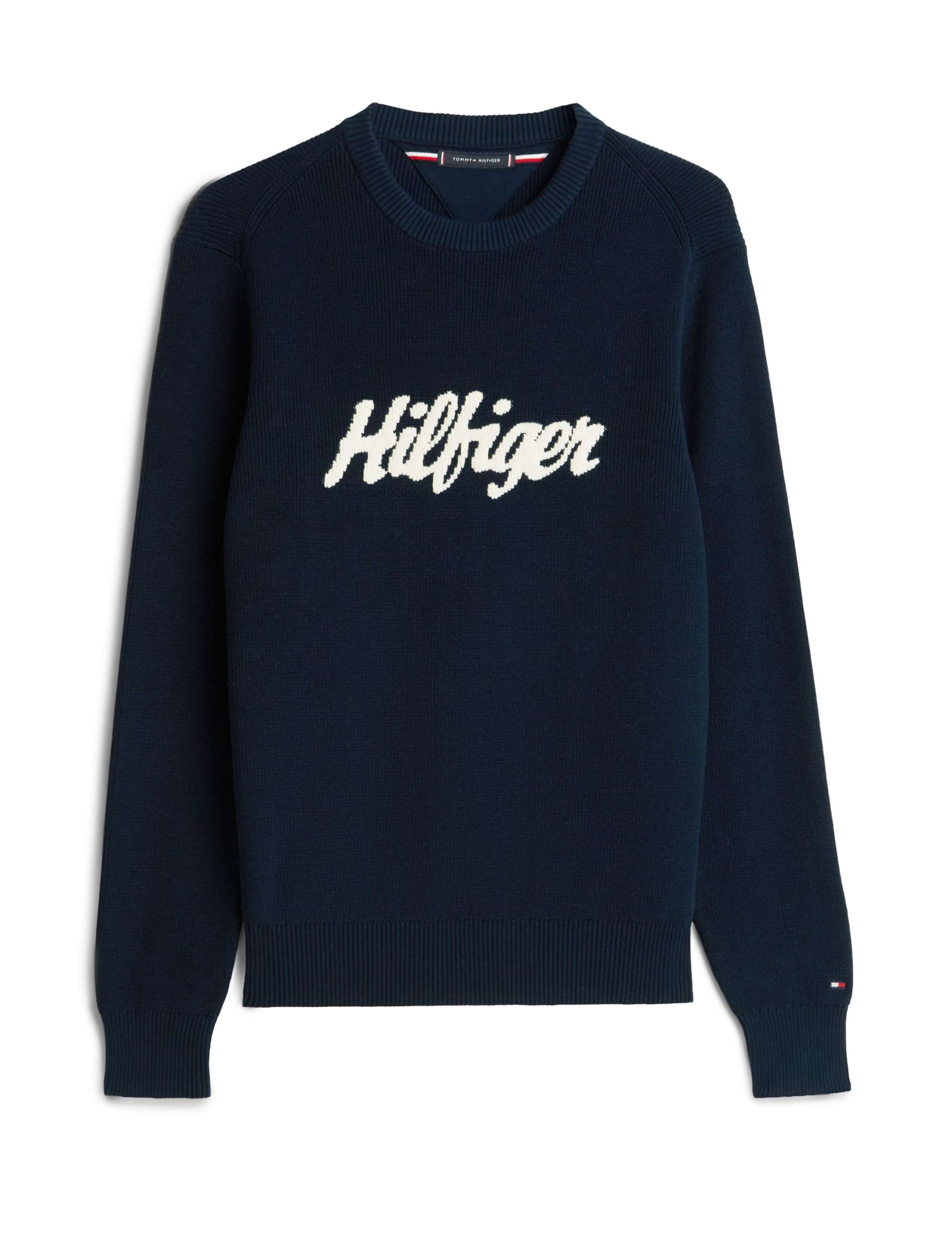 Pure Cotton Logo Jacquard Crew Neck Jumper