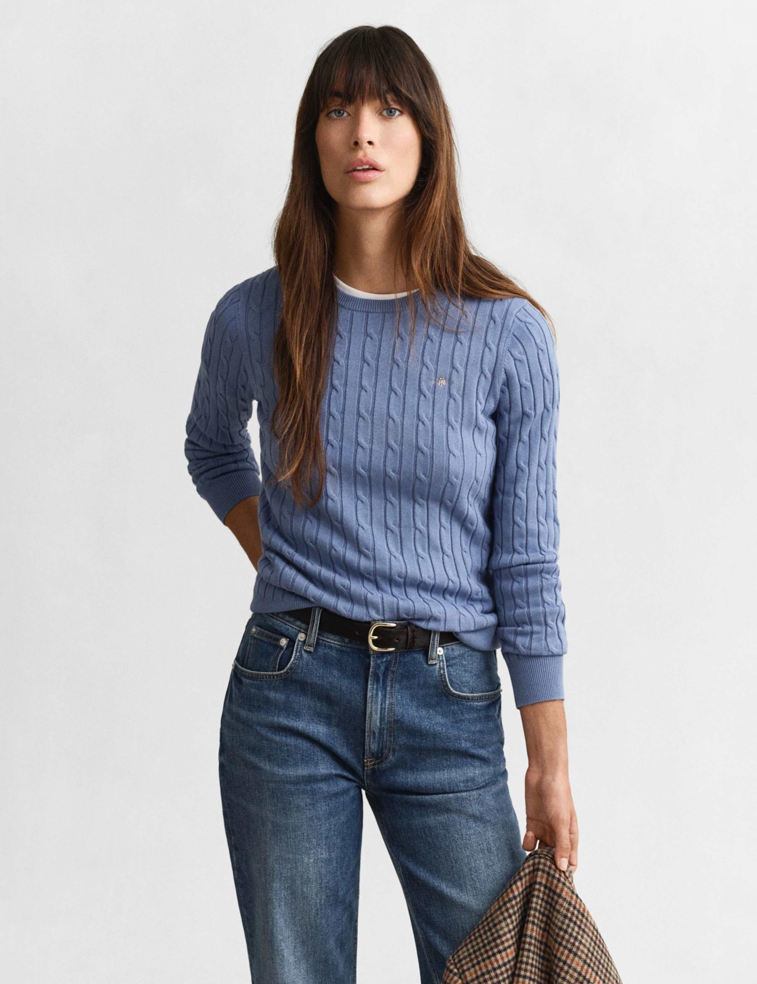 Cotton Rich Cable Knit Crew Neck Jumper