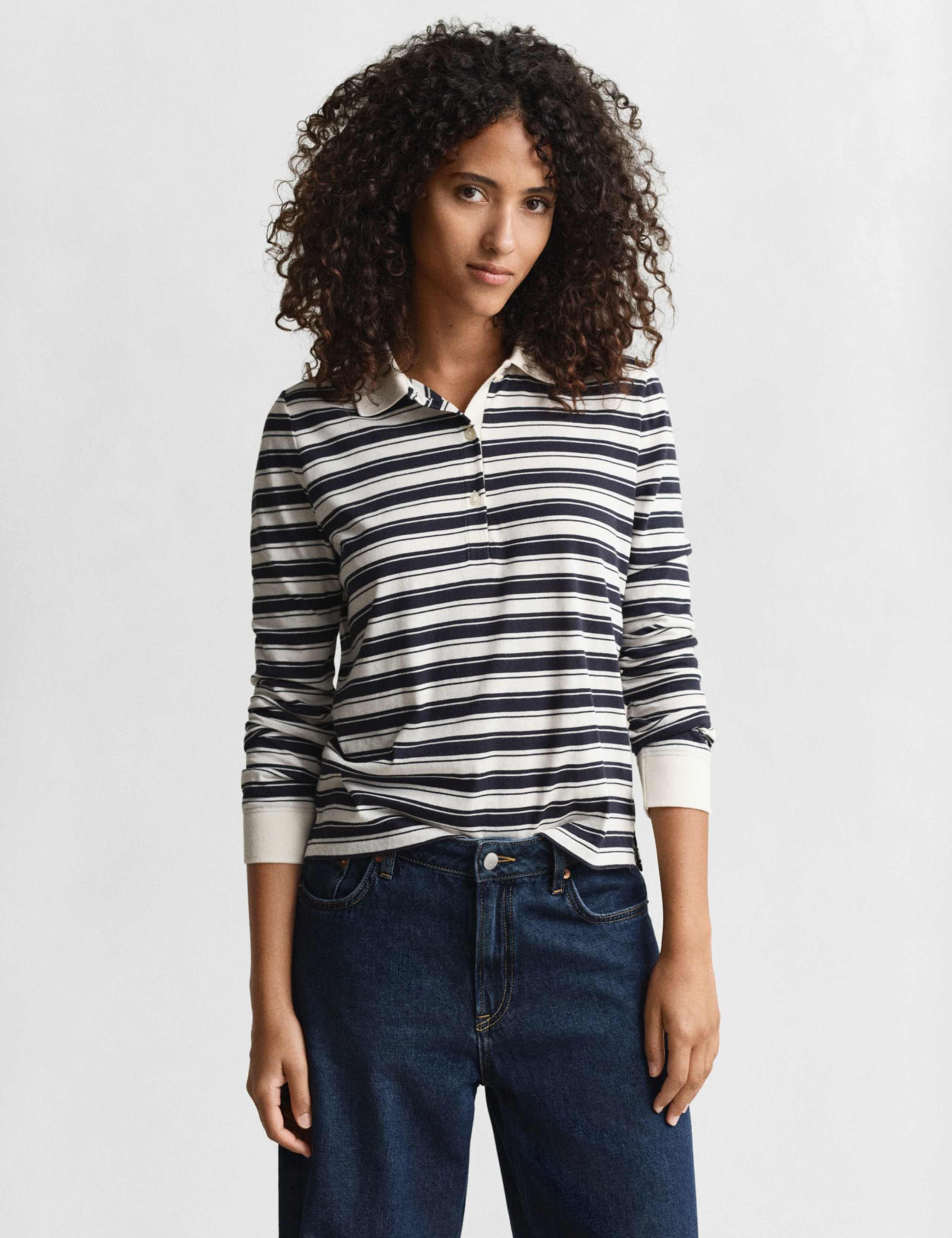 Cotton Modal Blend Striped Rugby Top