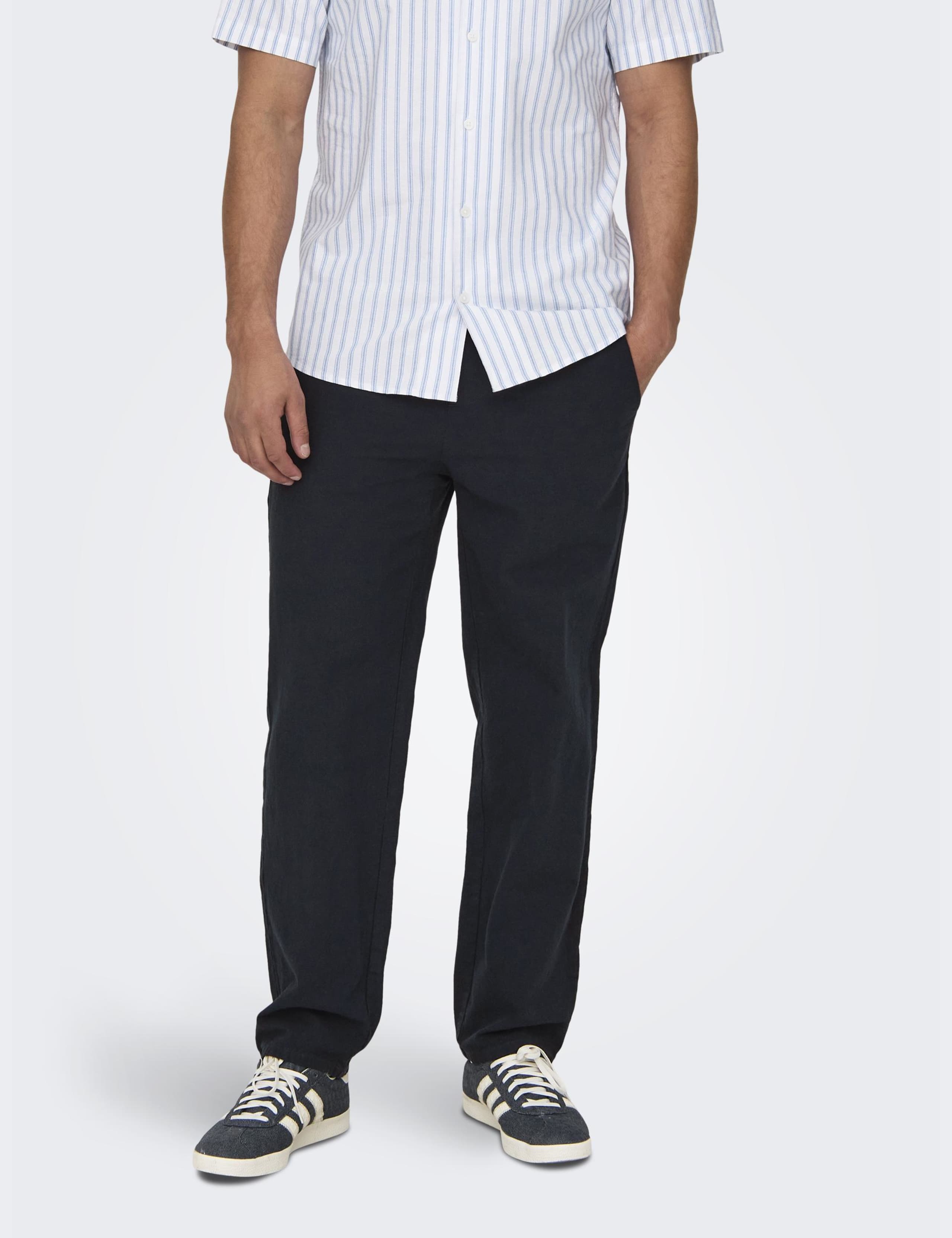 Loose Fit Lightweight Trousers with Linen