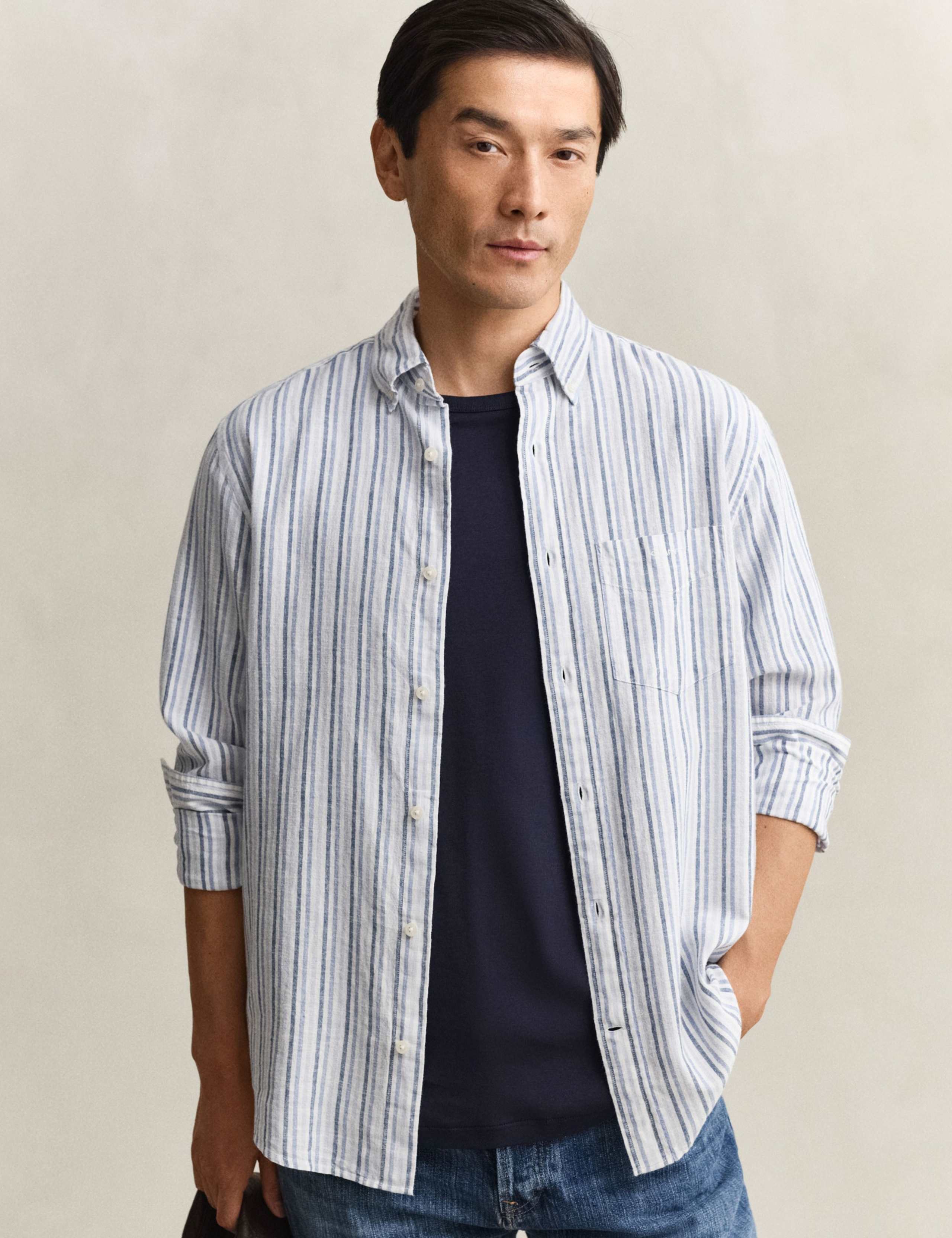 Cotton Linen Blend Striped Shirt