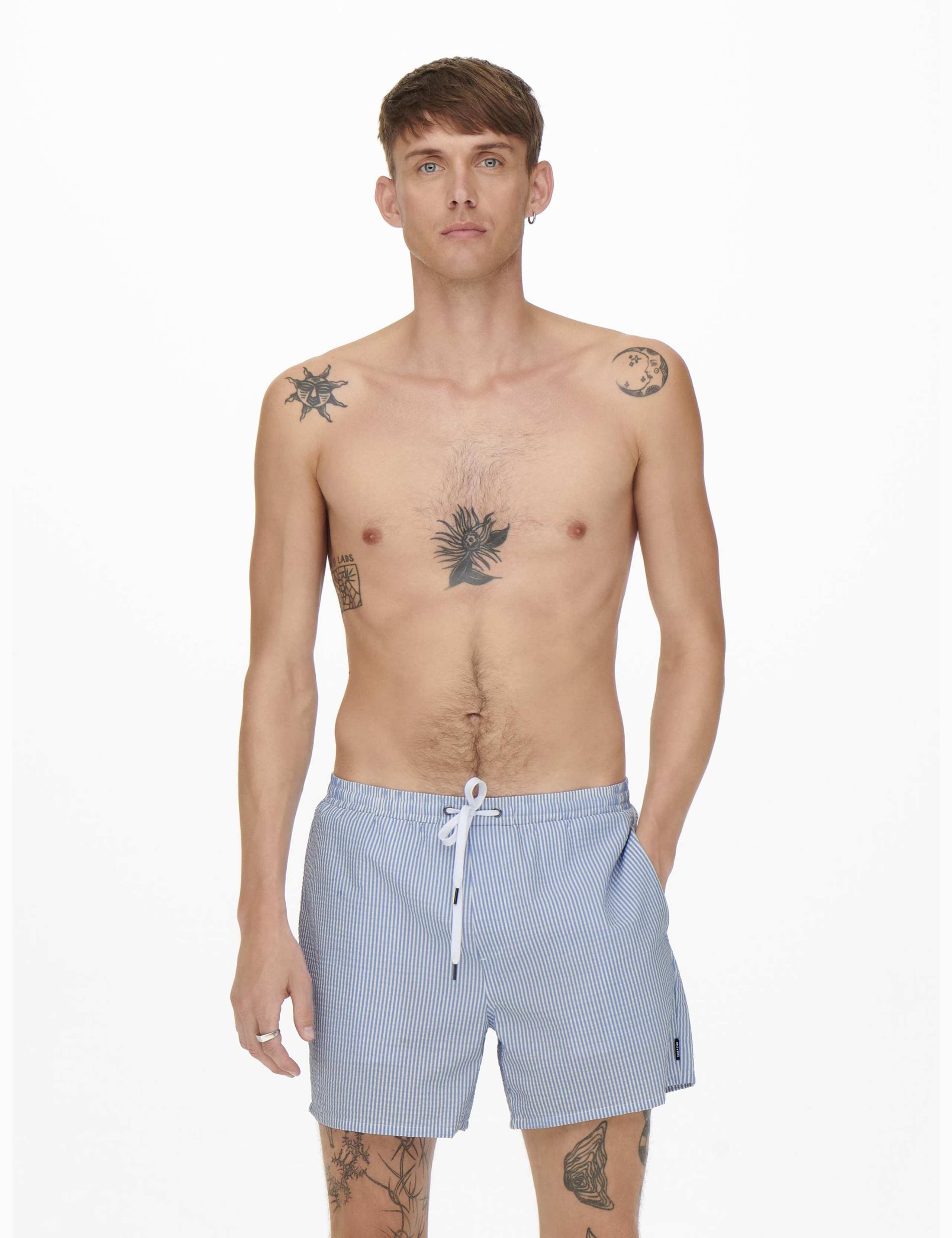 Cotton Blend Seersucker Striped Swim Shorts