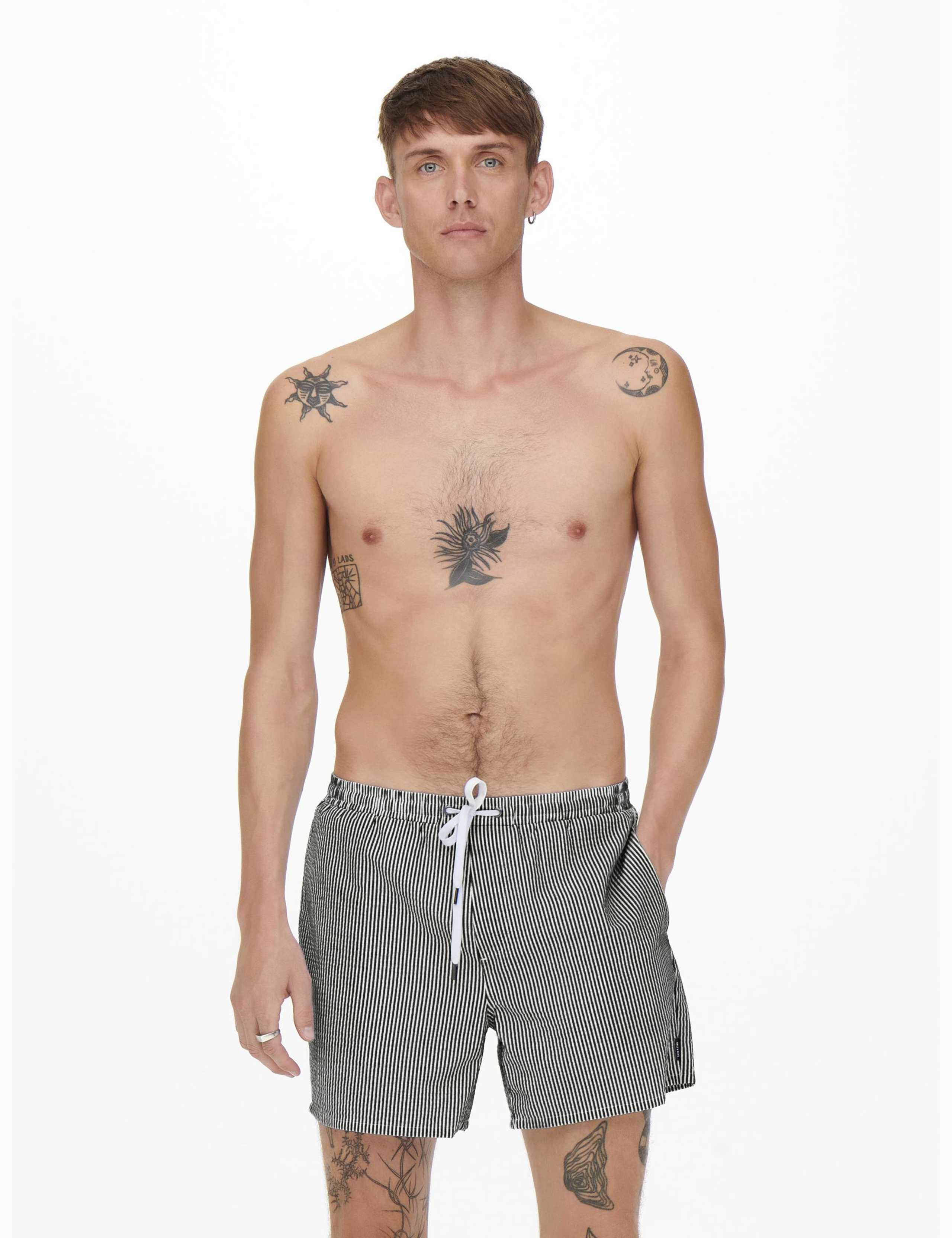 Cotton Blend Seersucker Striped Swim Shorts