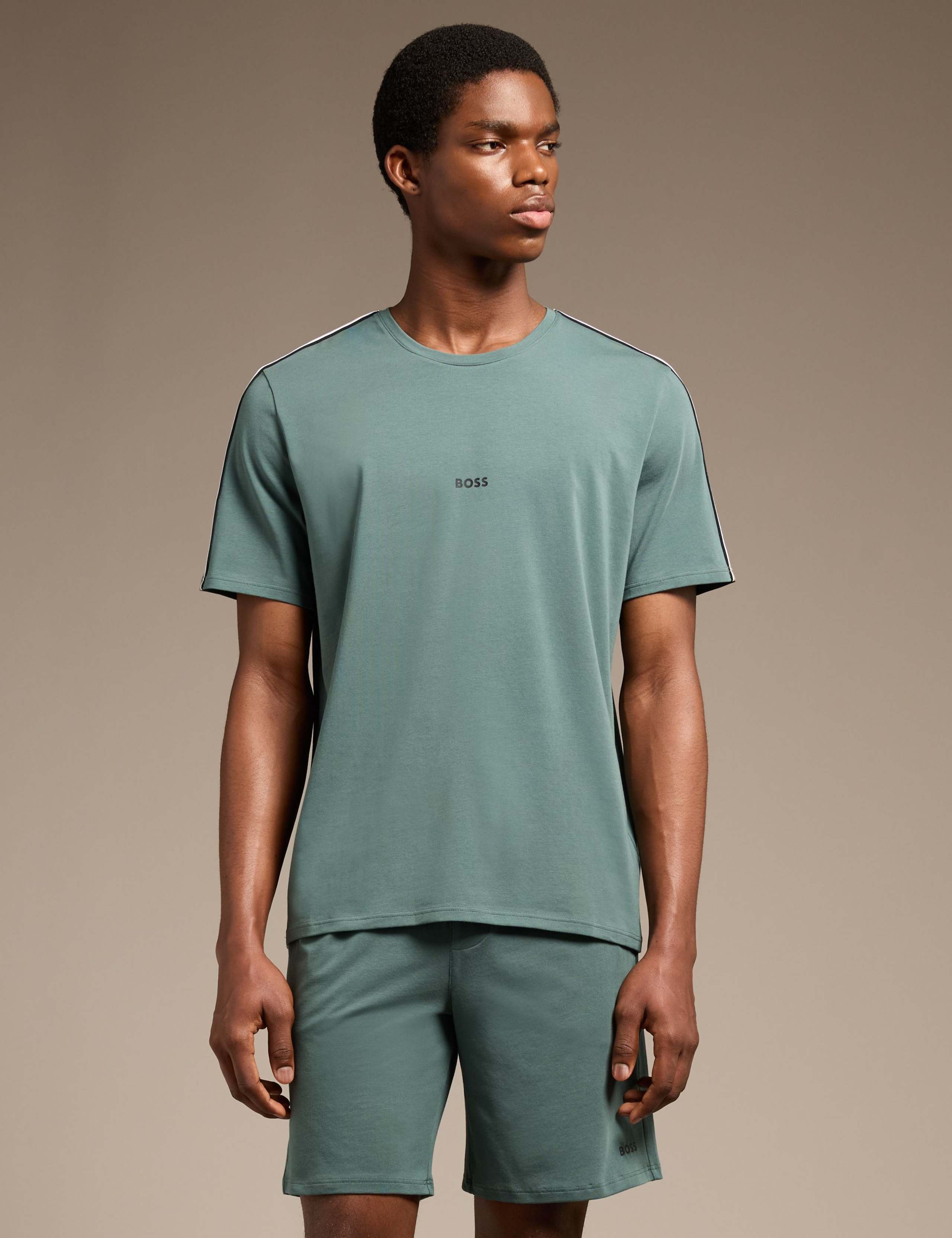 Cotton Rich Striped Trim Logo T-Shirt