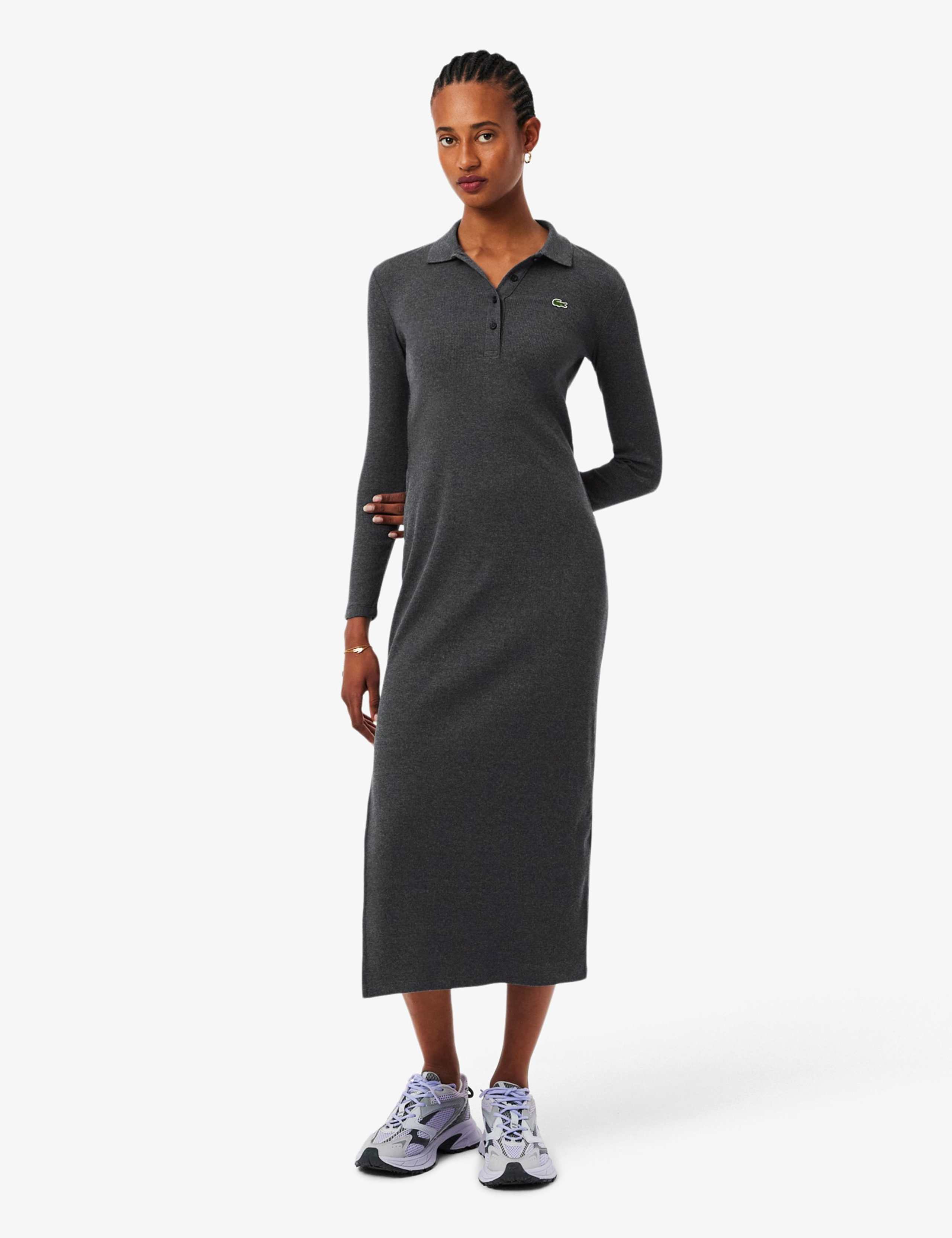 Cotton Rich Ribbed Collared Midi Polo Dress