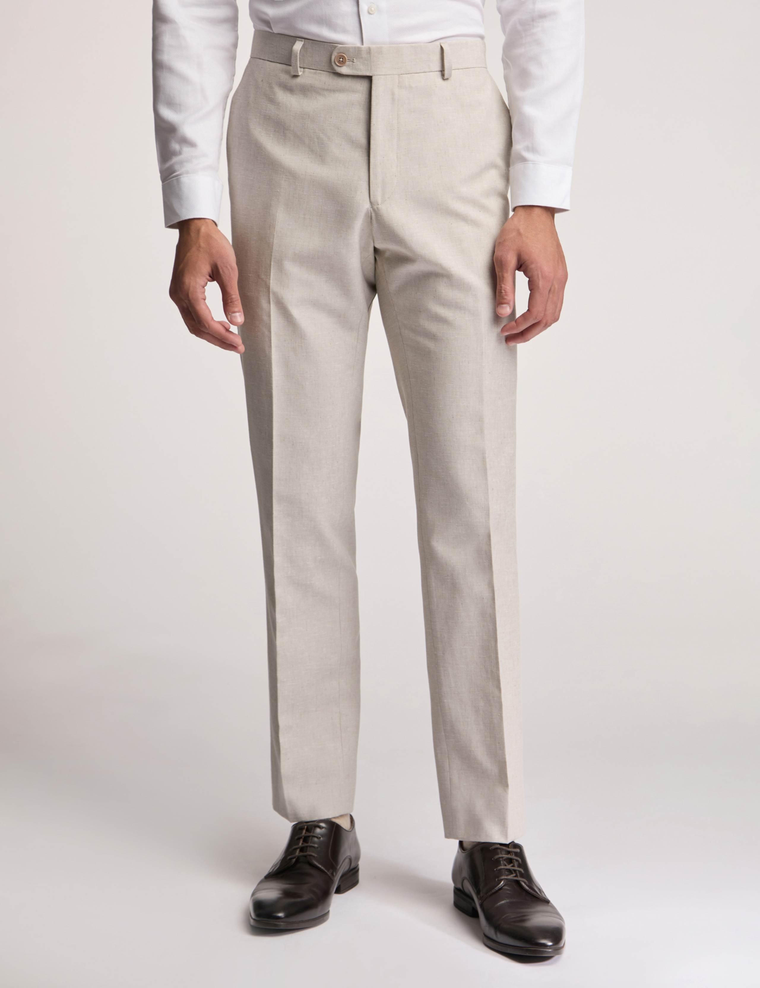 Slim Fit Linen Blend Flat Front Trousers