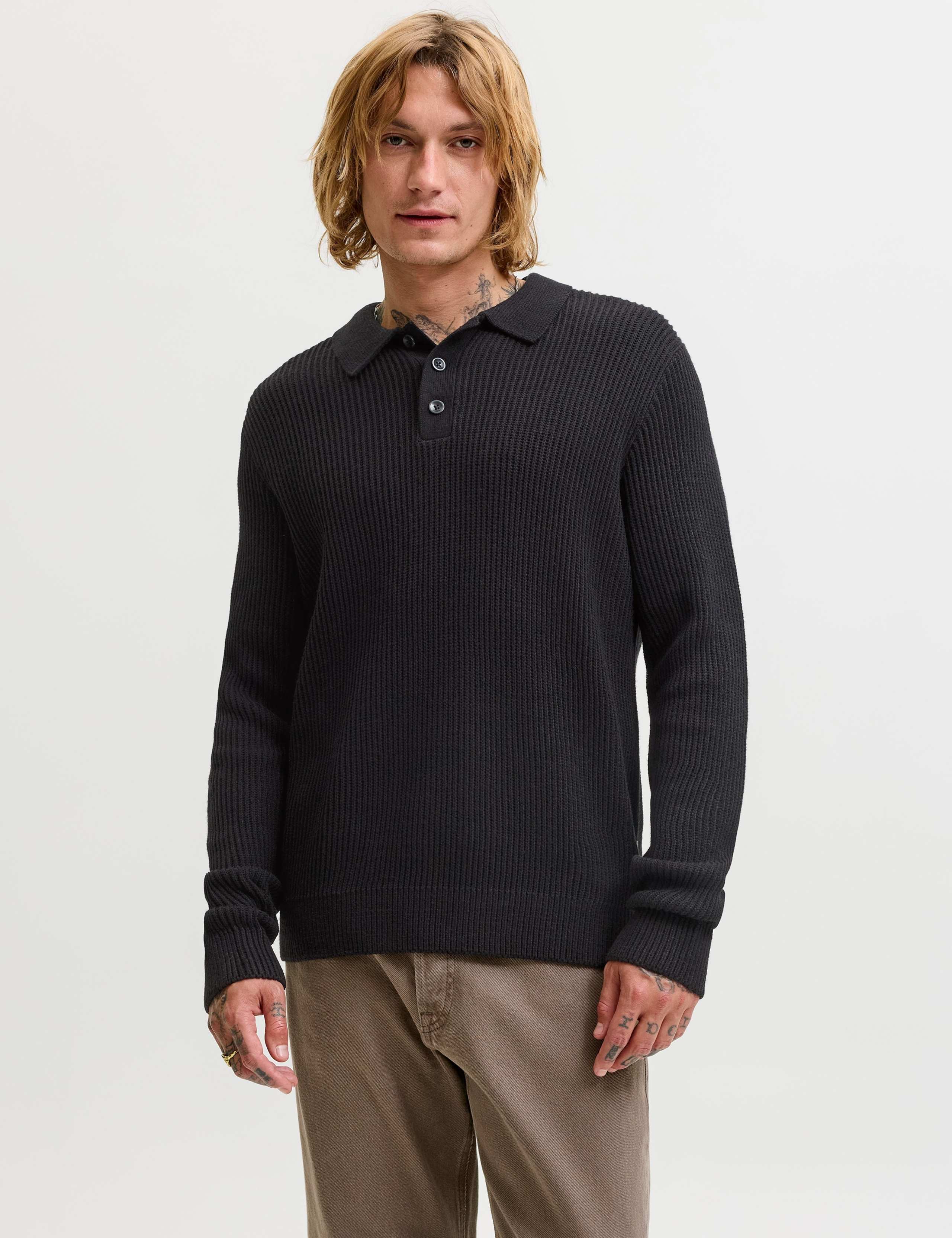 Cotton Blend Textured Polo Shirt