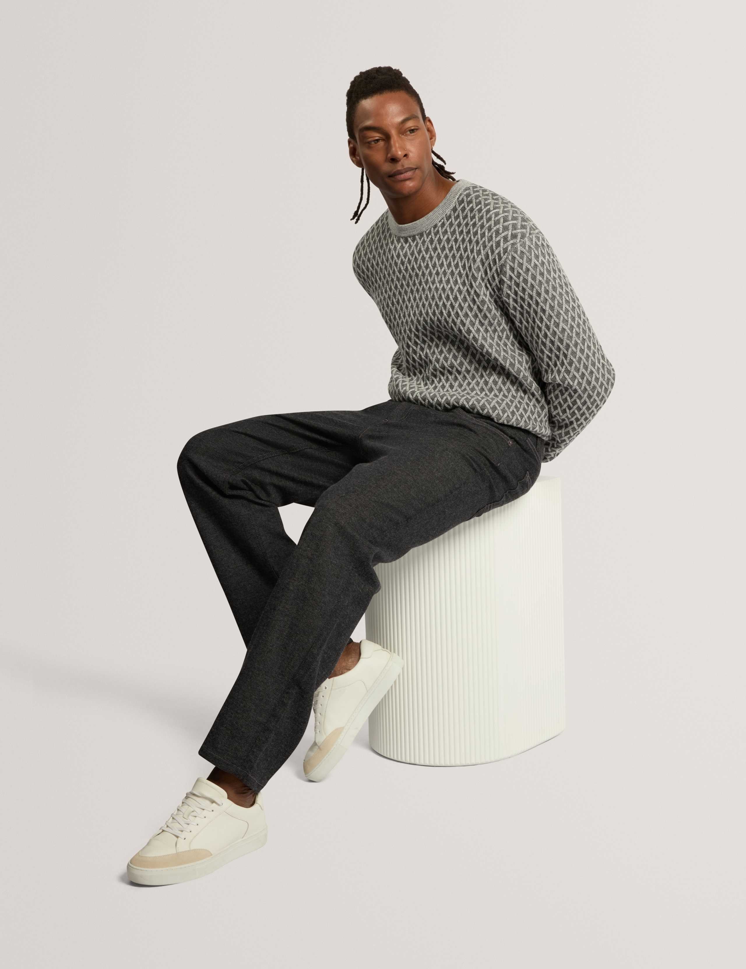 Straight Leg Wool Blend Trousers