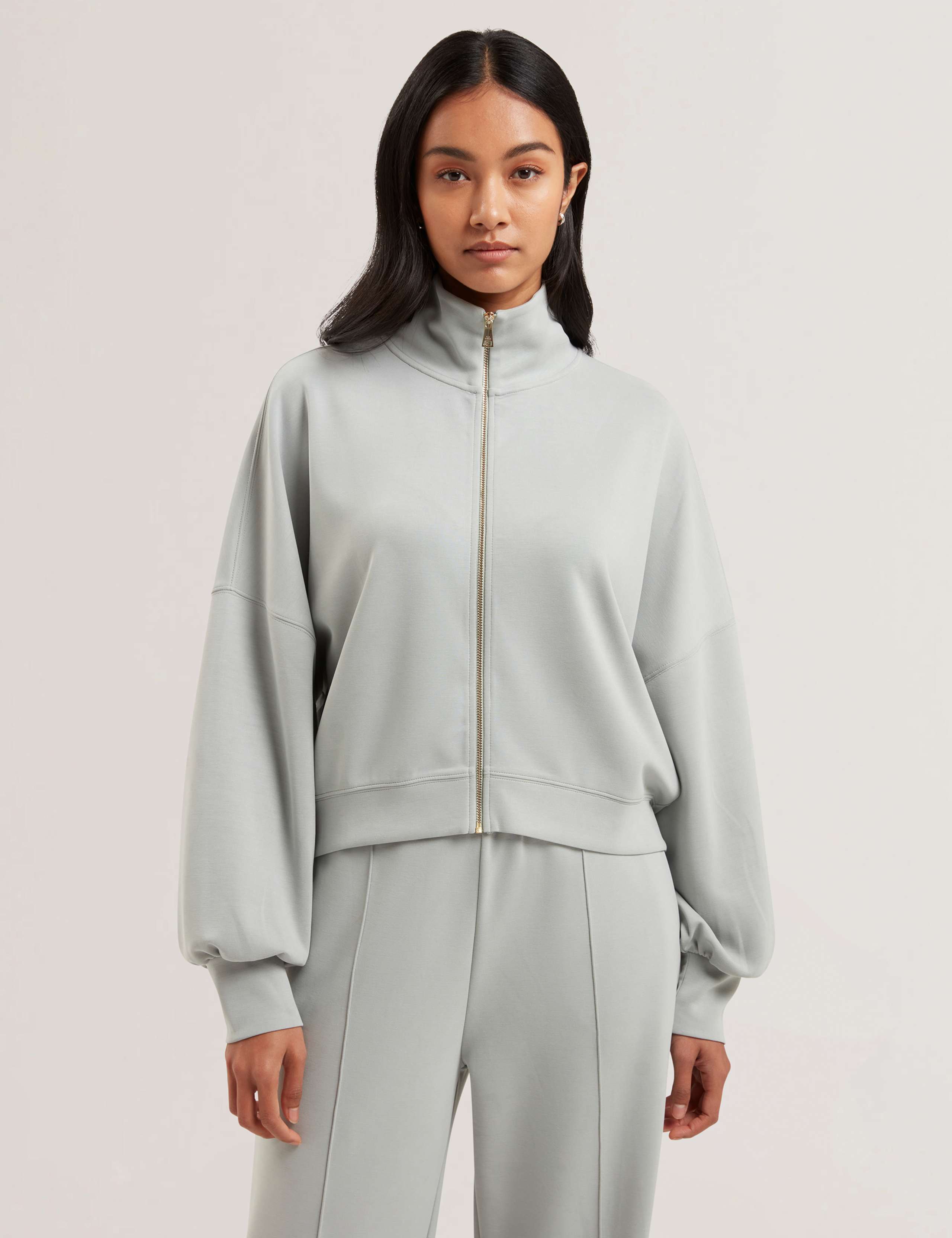 Modal Blend Textured Zip Up Sweatshirt