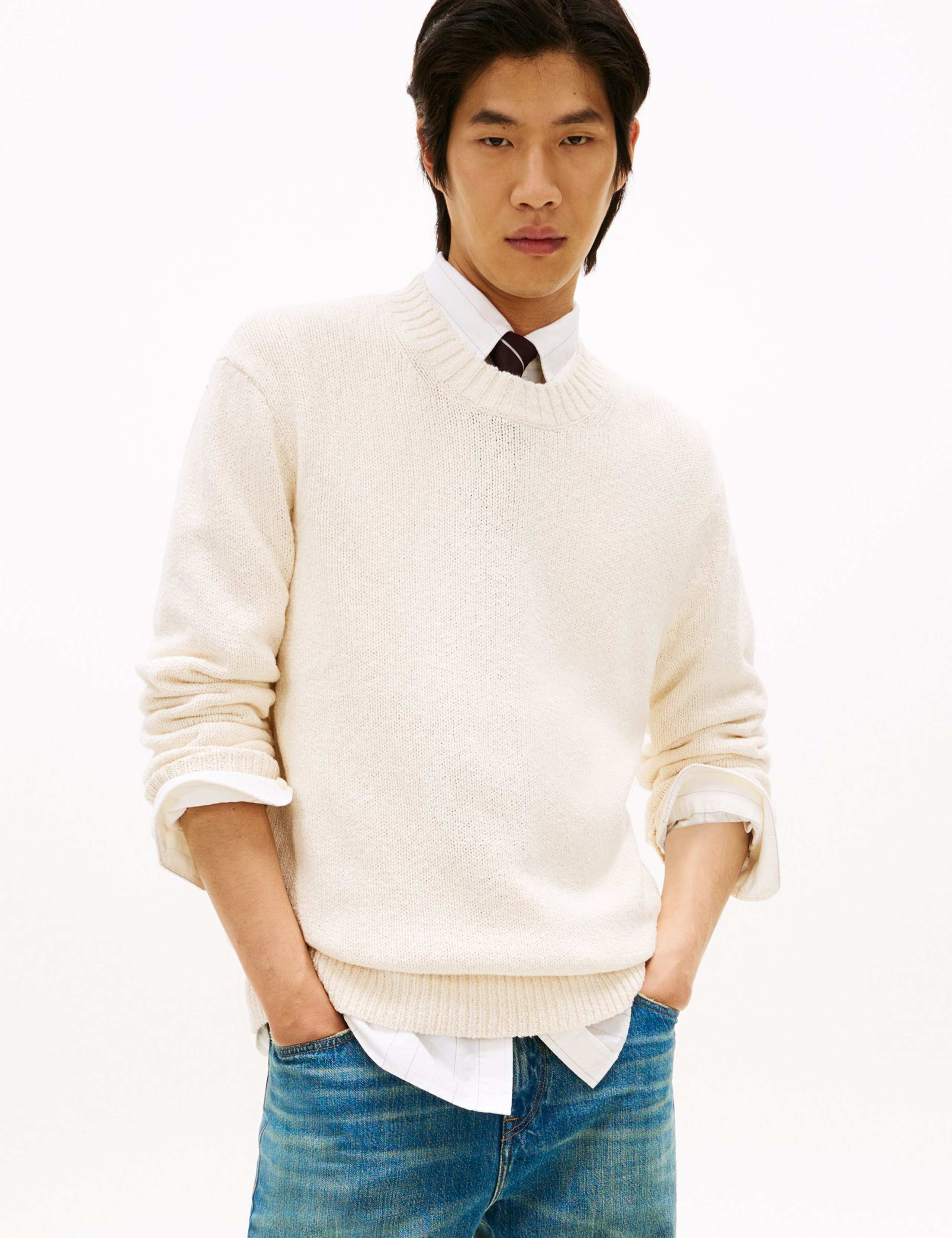 Pure Cotton Textured Crew Neck Jumper