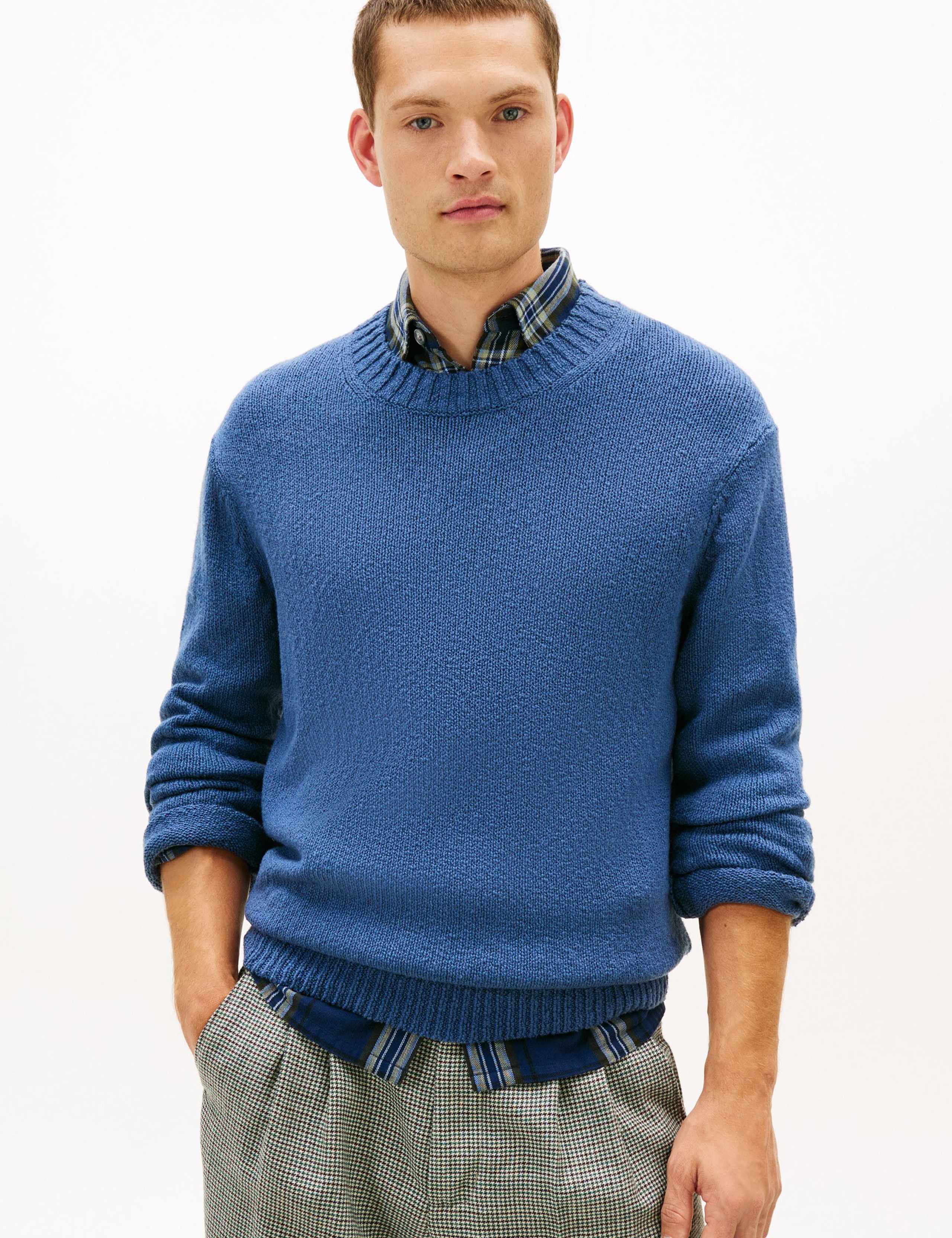 Pure Cotton Textured Crew Neck Jumper