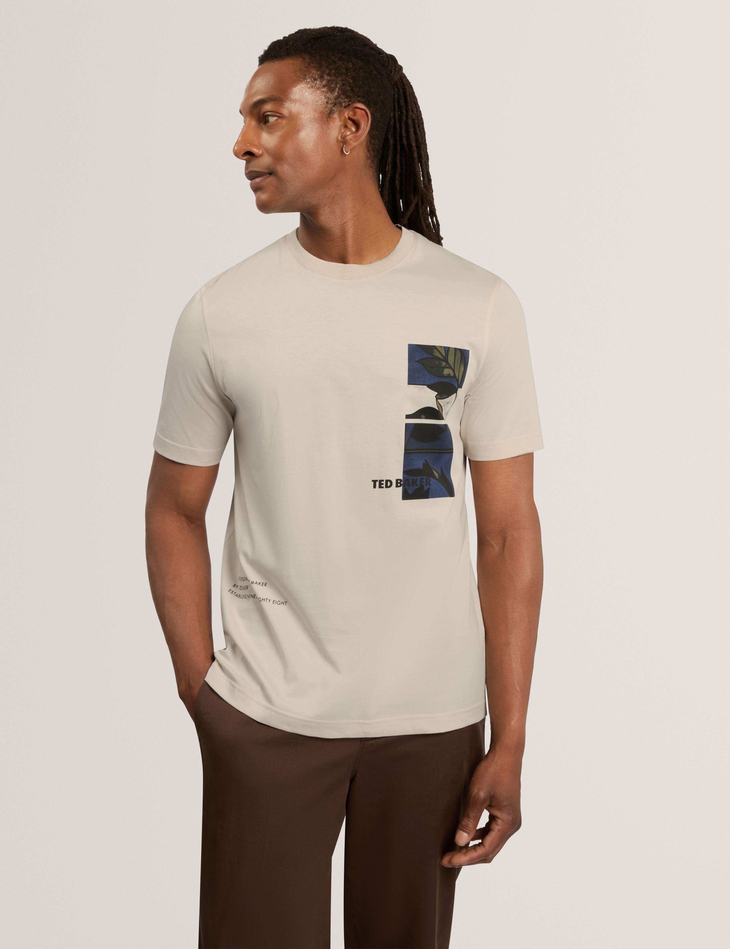 Pure Cotton Floral Graphic Crew Neck T-Shirt