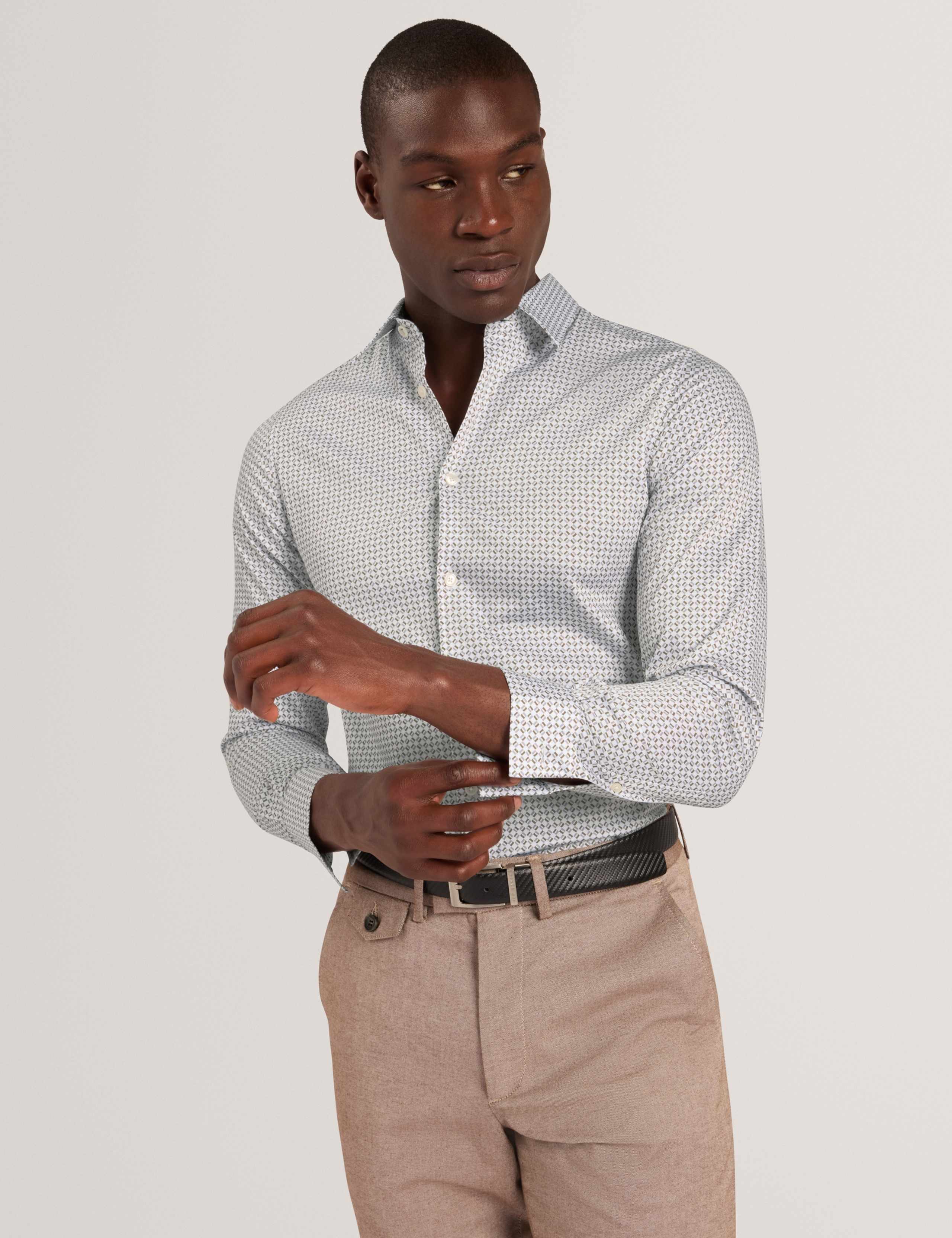 Regular Fit Cotton Rich Geometric Luxury Shirt