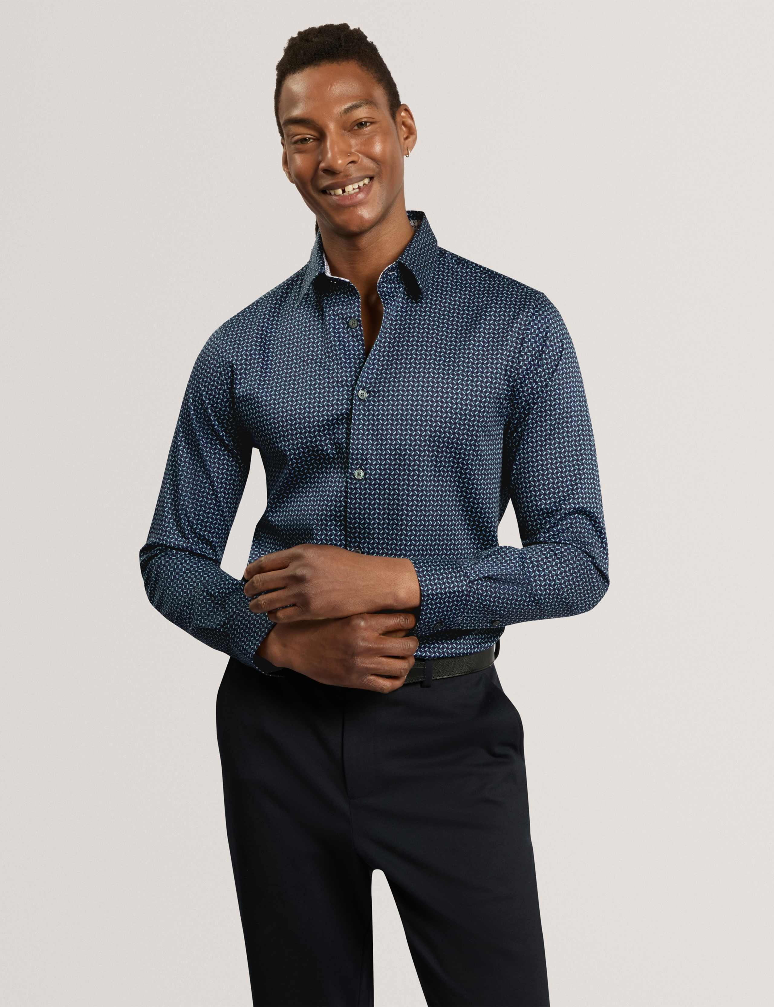 Regular Fit Cotton Rich Geometric Luxury Shirt