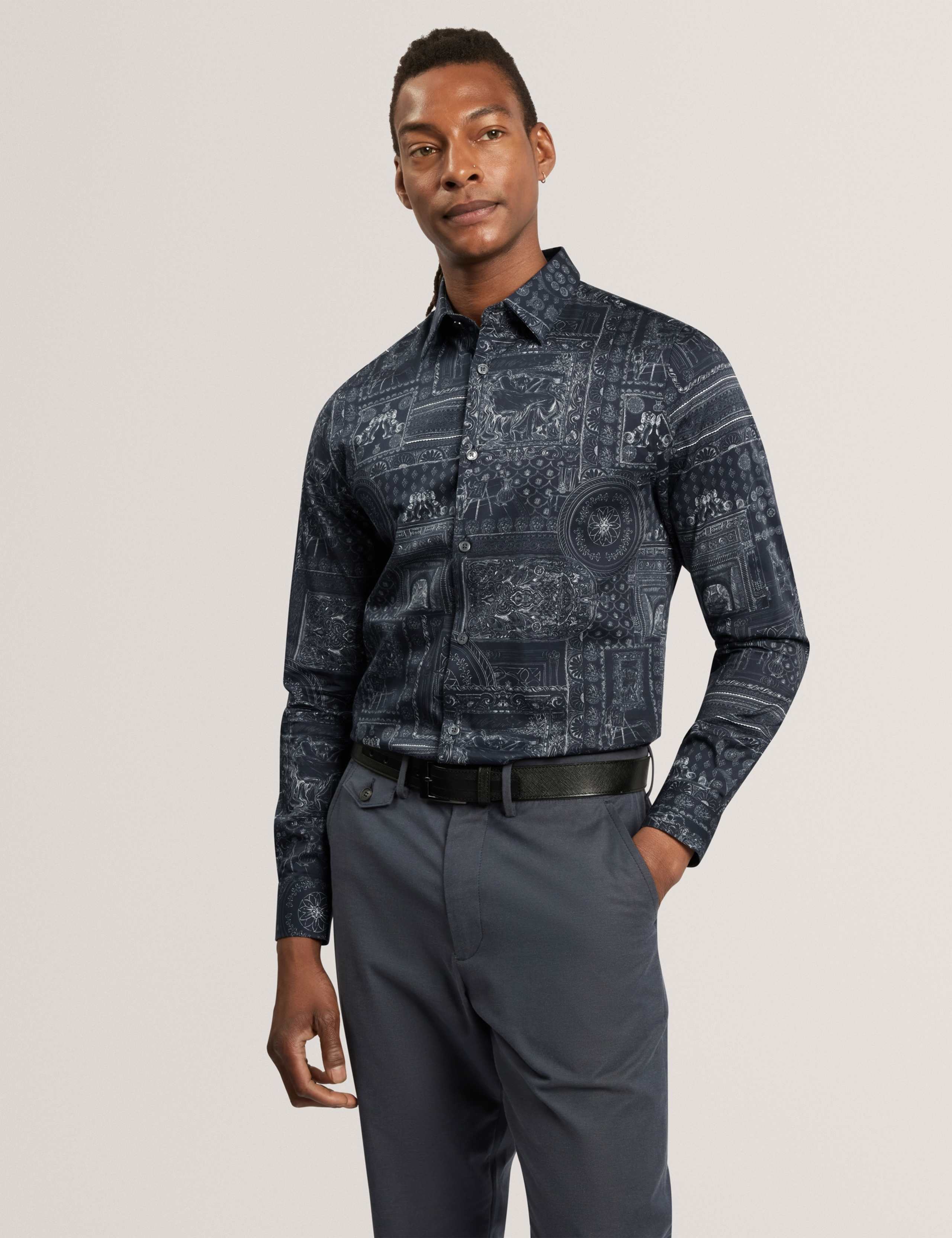 Regular Fit Cotton Rich Printed Luxury Shirt