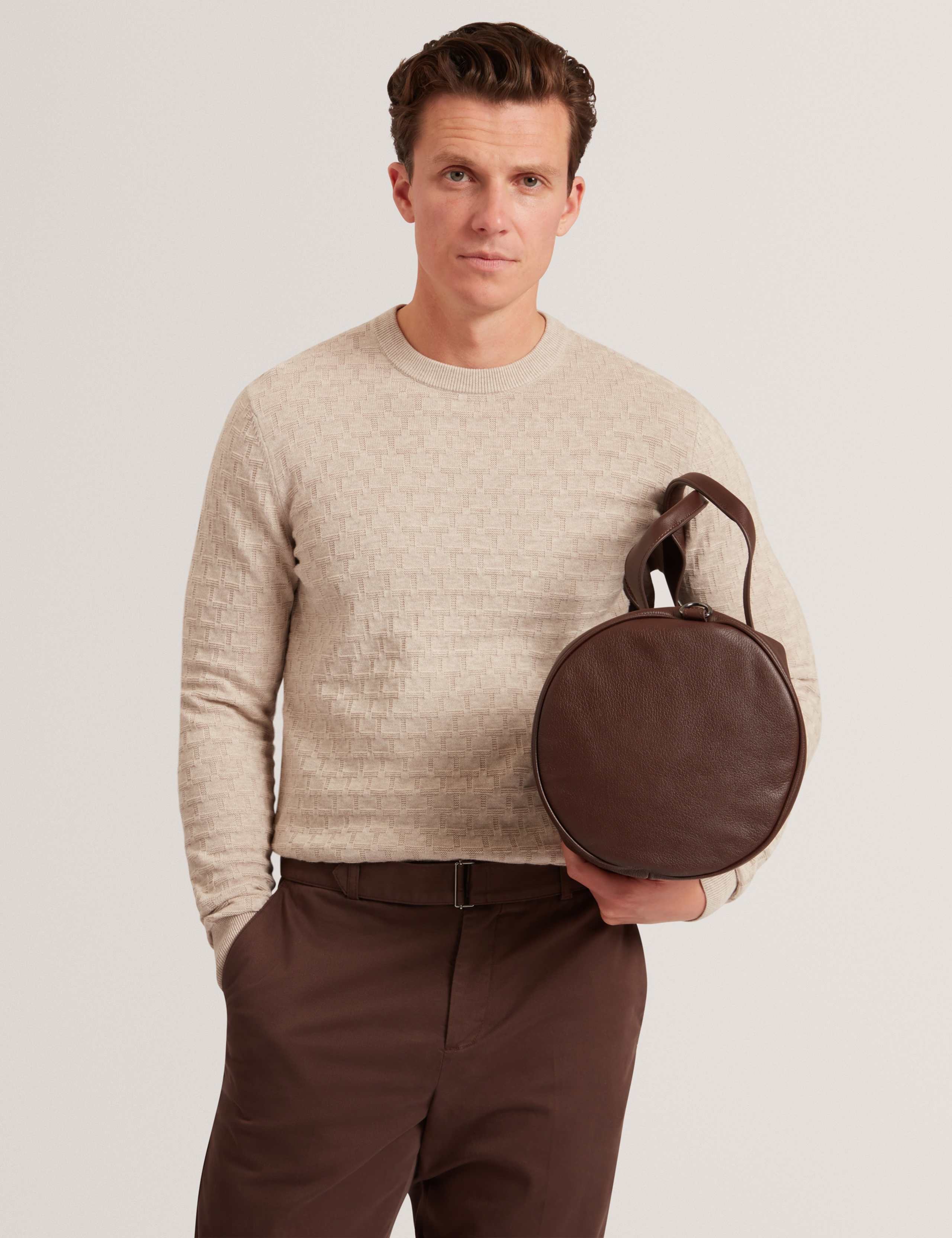 Wool Blend Textured Crew Neck Jumper