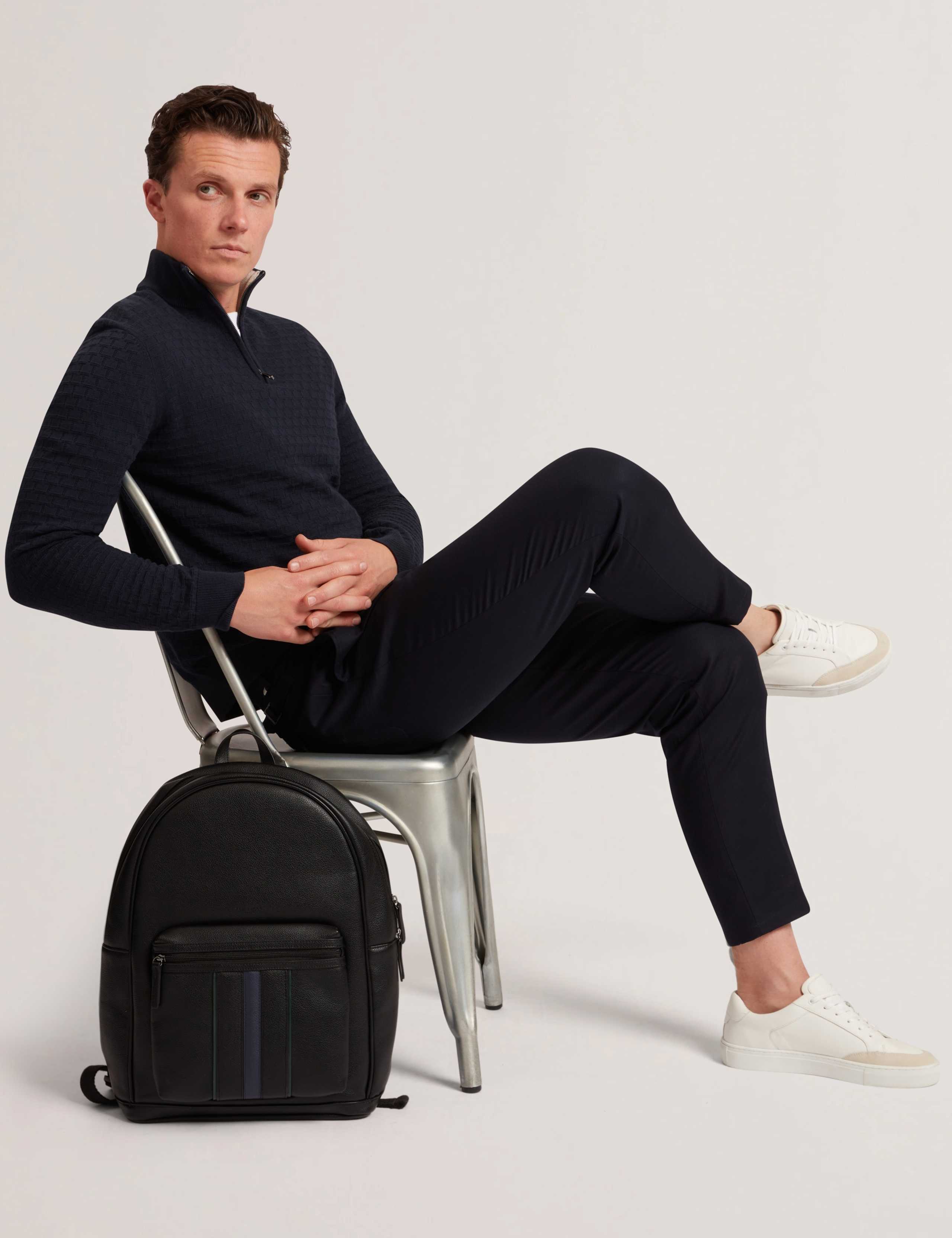 Wool Blend Textured Half Zip Jumper
