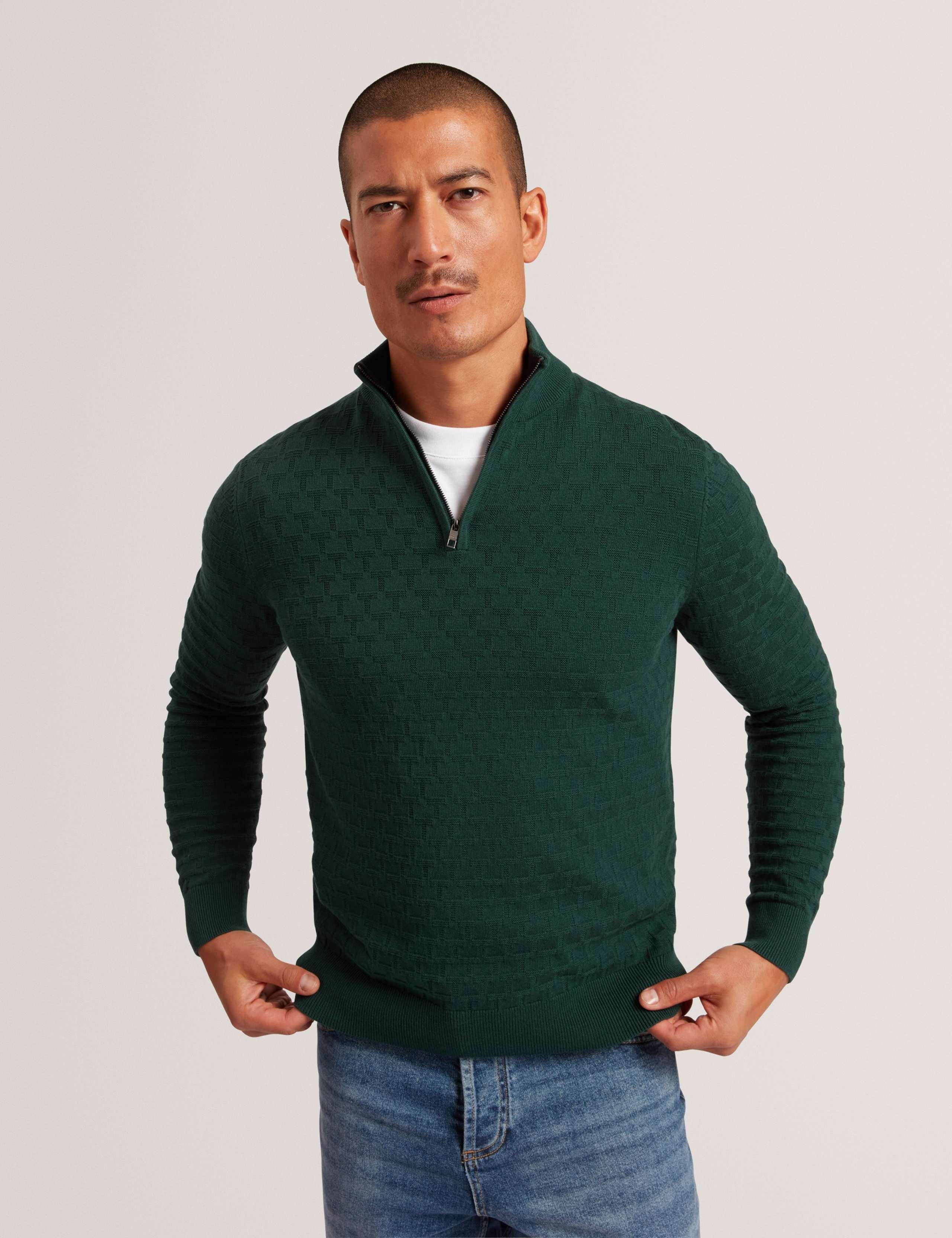 Wool Blend Textured Half Zip Jumper