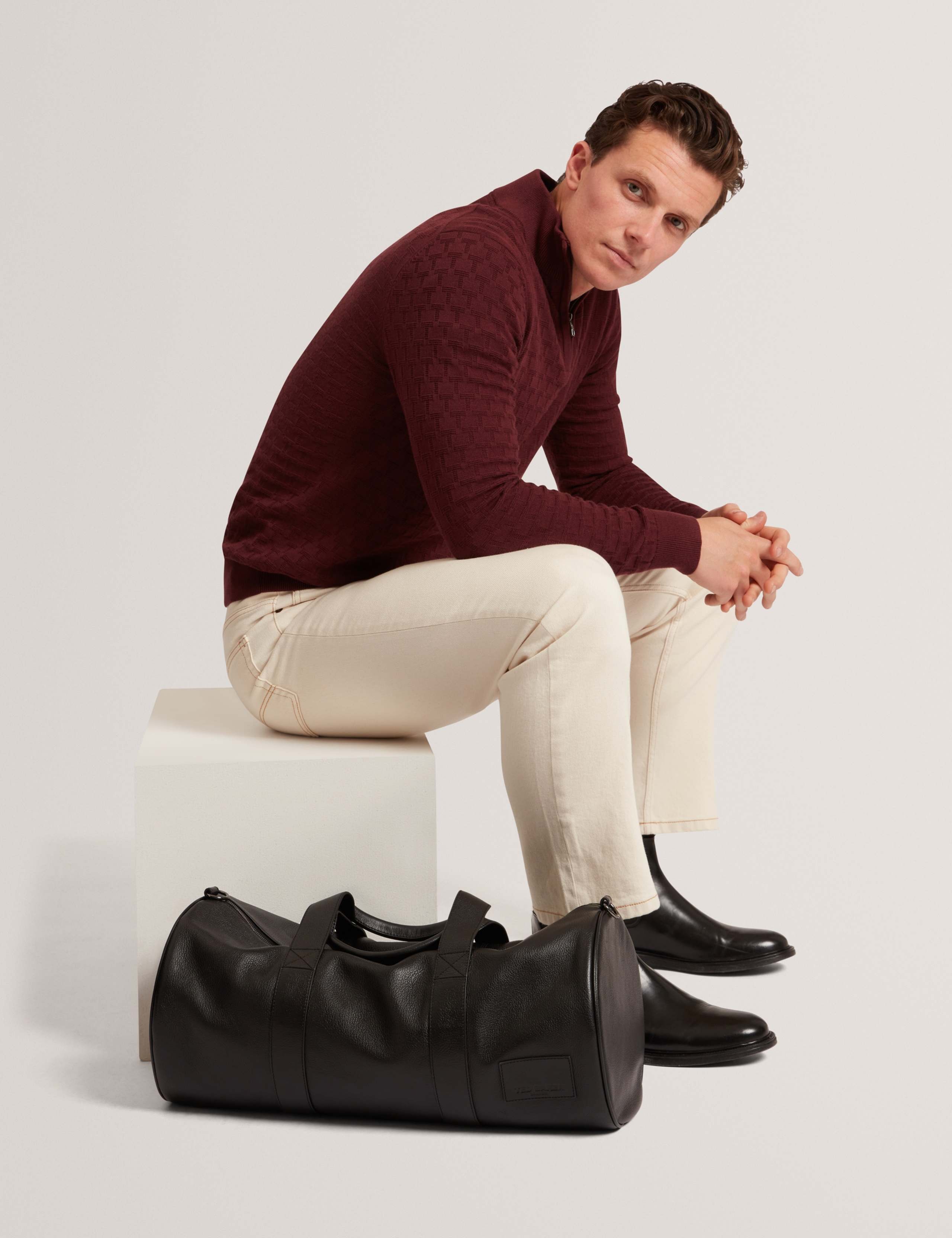 Wool Blend Textured Half Zip Jumper