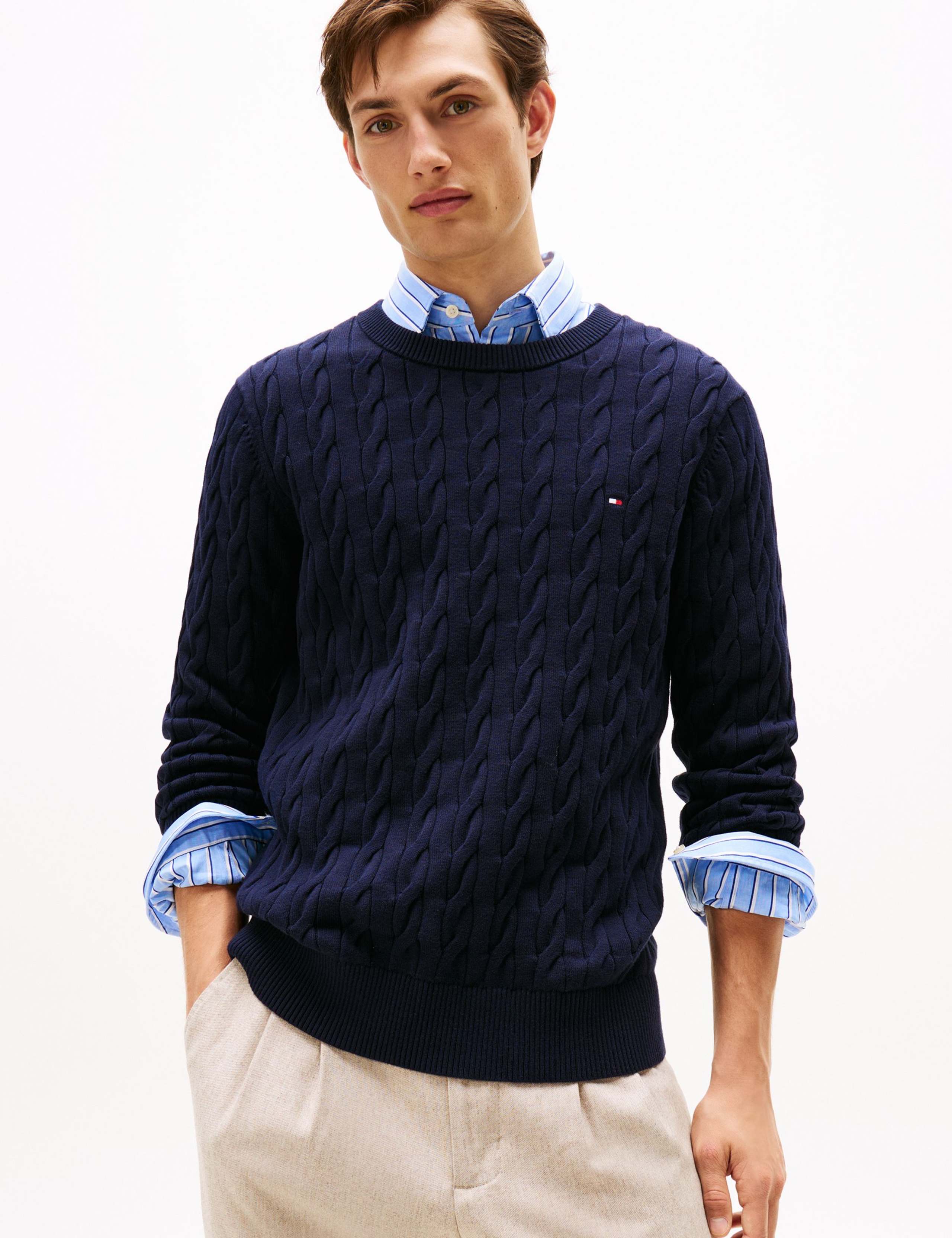 Pure Cotton Cable Knit Crew Neck Jumper