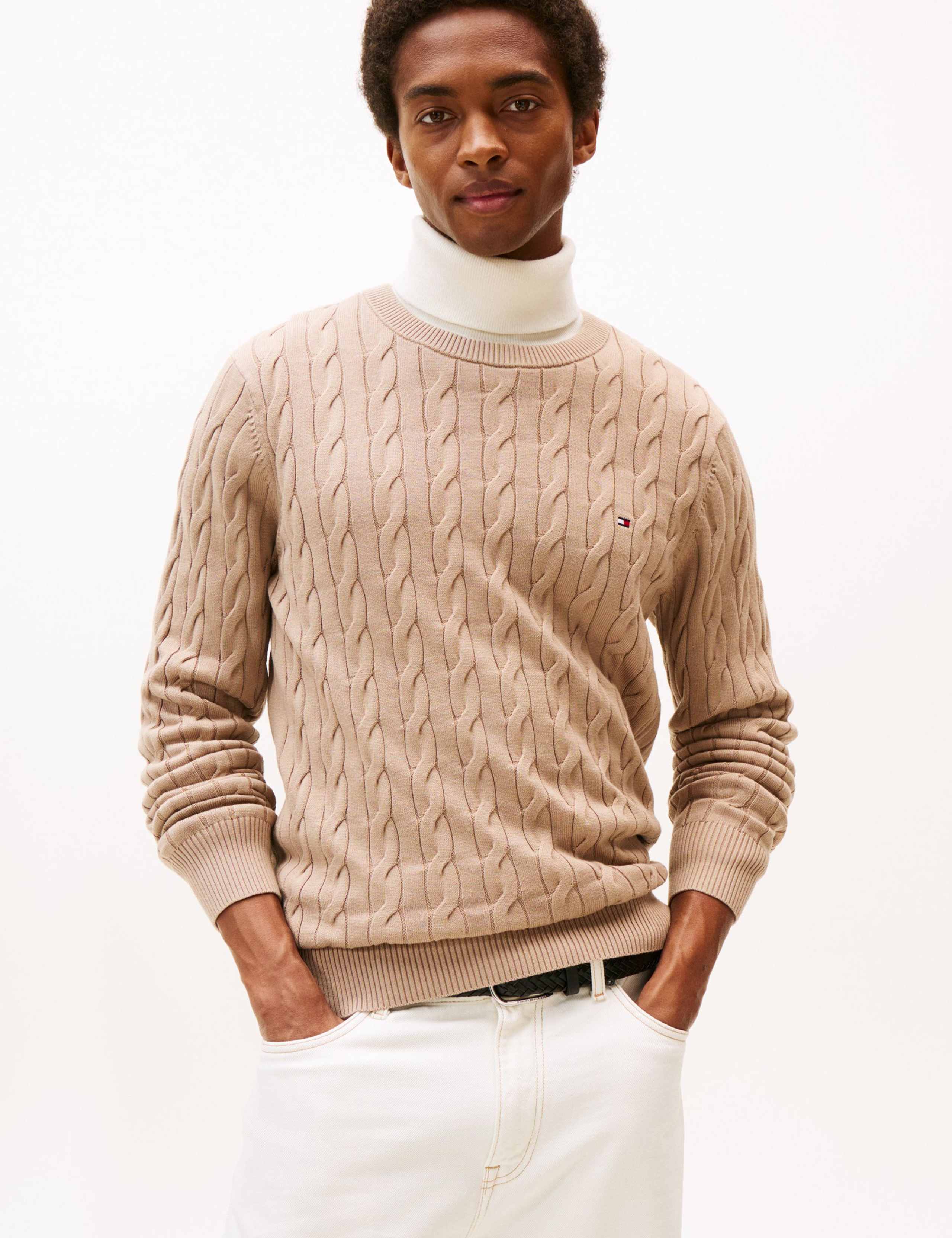 Pure Cotton Cable Knit Crew Neck Jumper