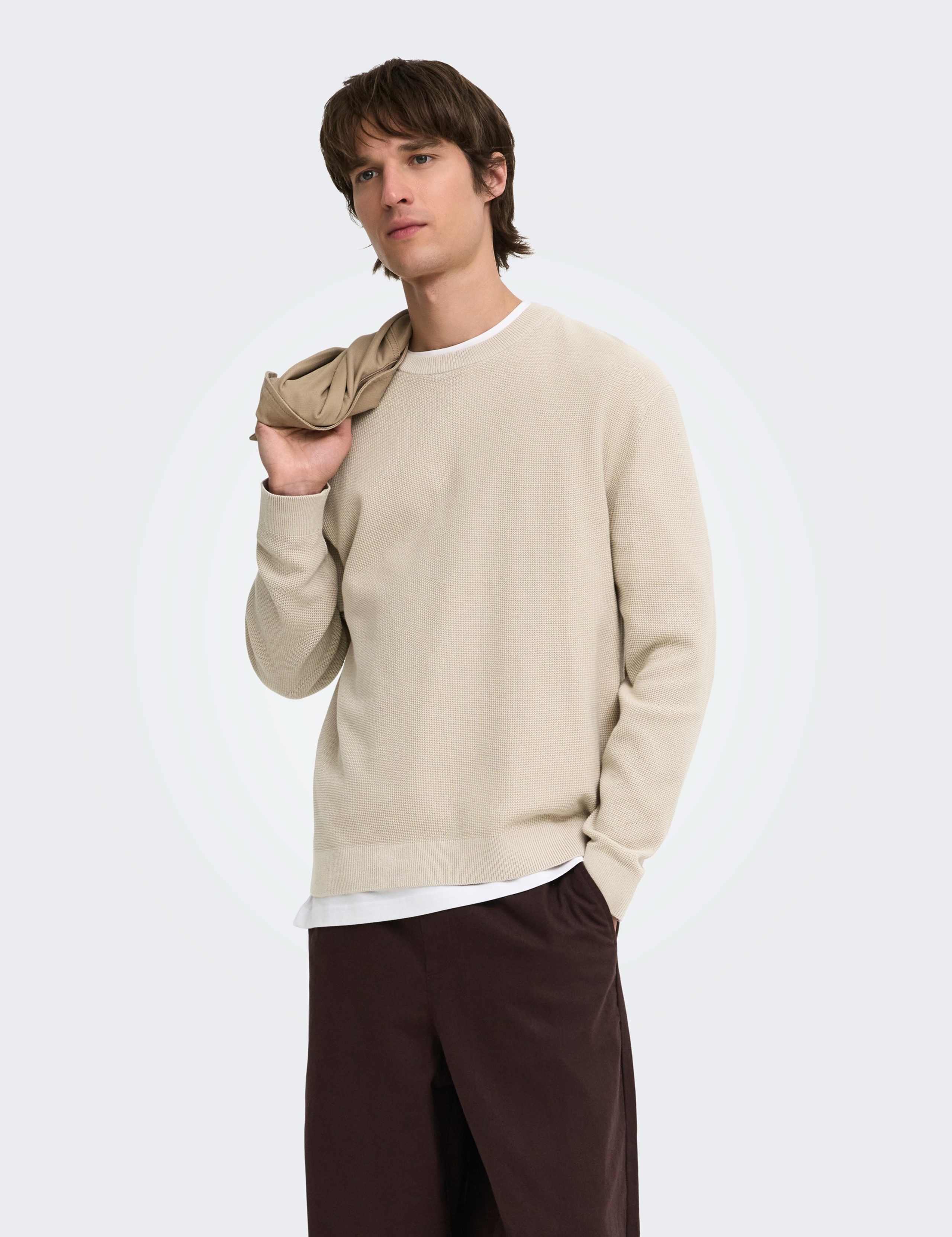 Textured Waffle Knit Crew Neck Jumper
