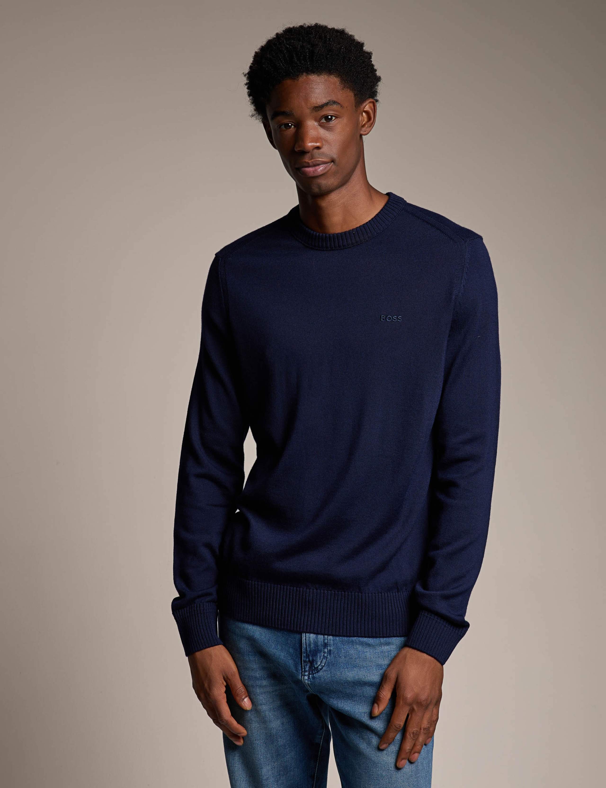 Wool Blend Textured Crew Neck Jumper