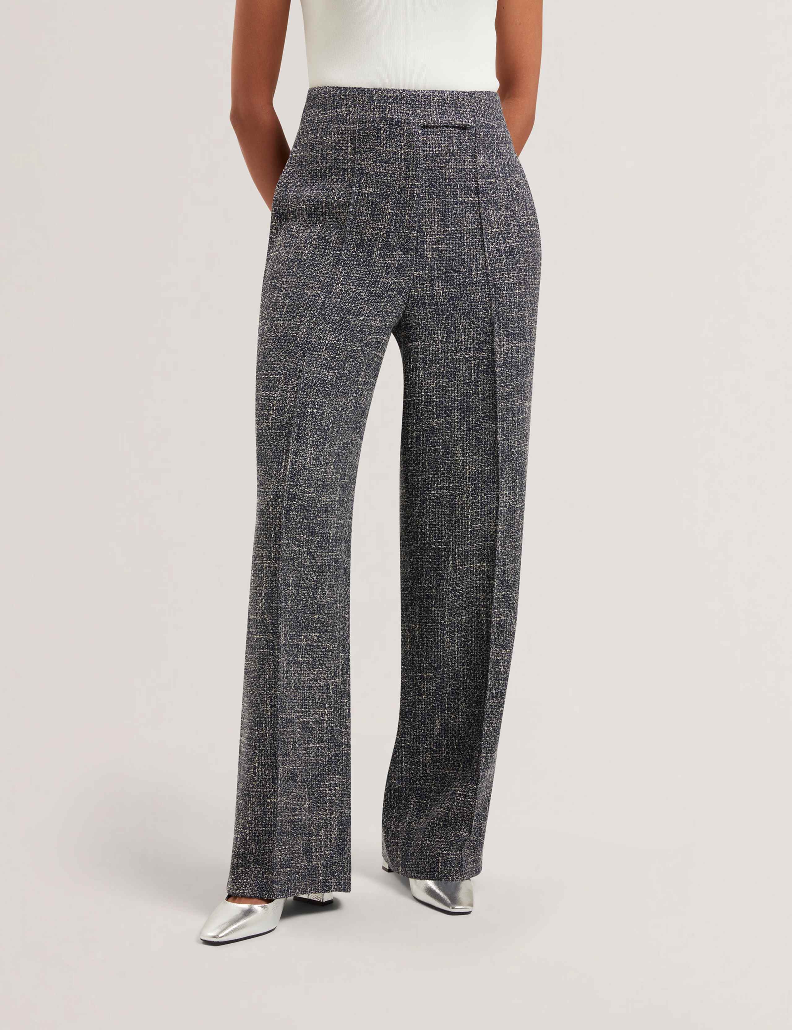 Textured Wide Leg Trousers With Linen