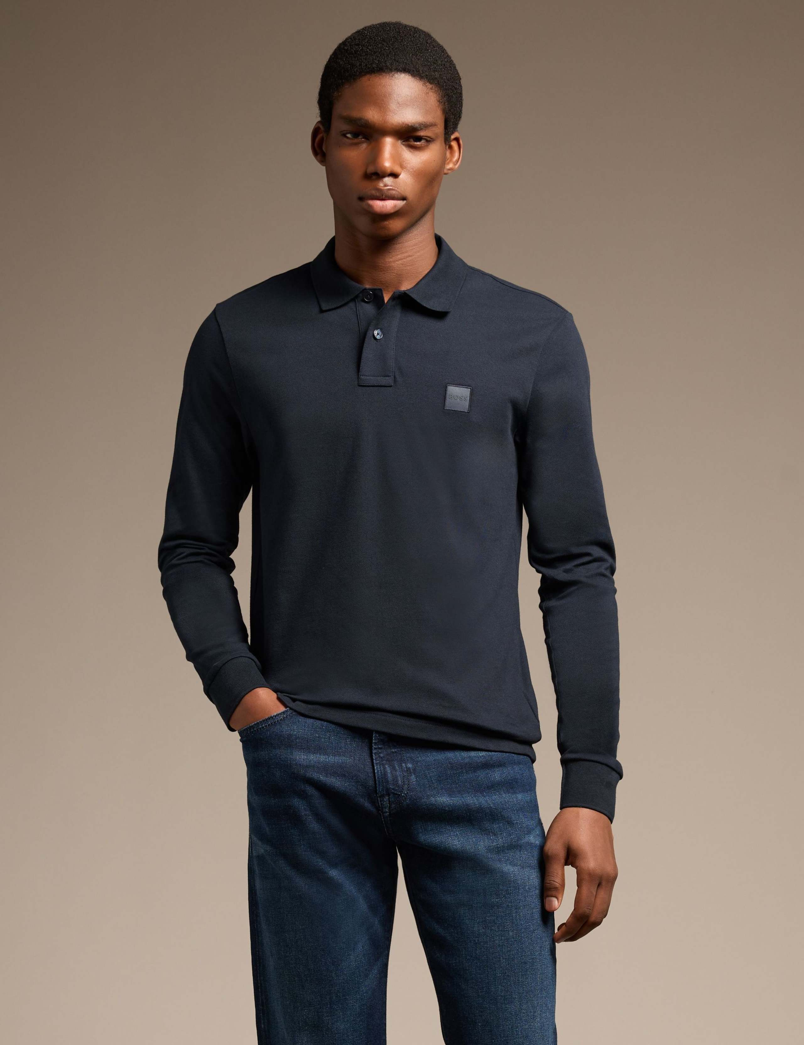 Cotton Rich Long Sleeve Polo Shirt