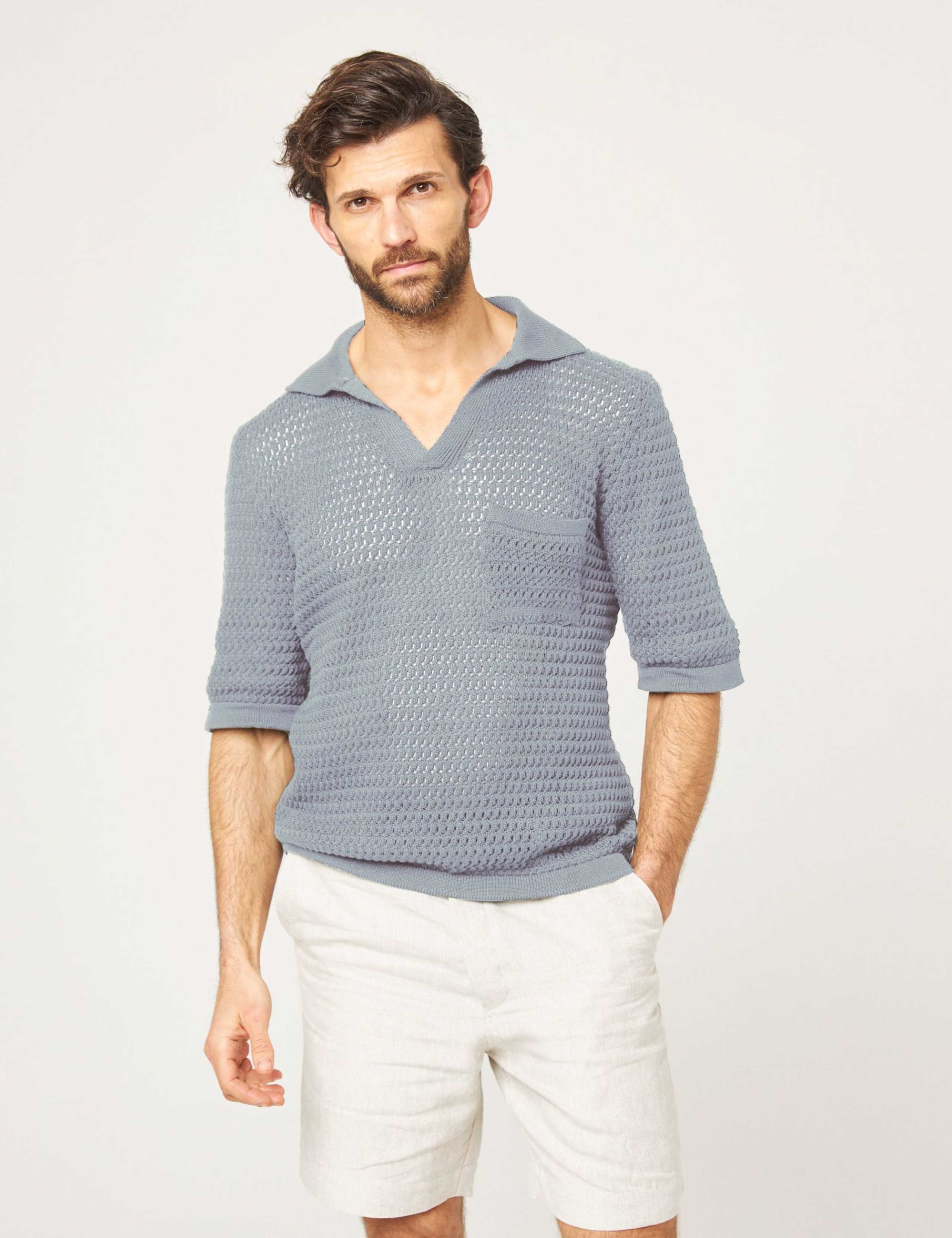 Pure Cotton Crochet Polo Shirt