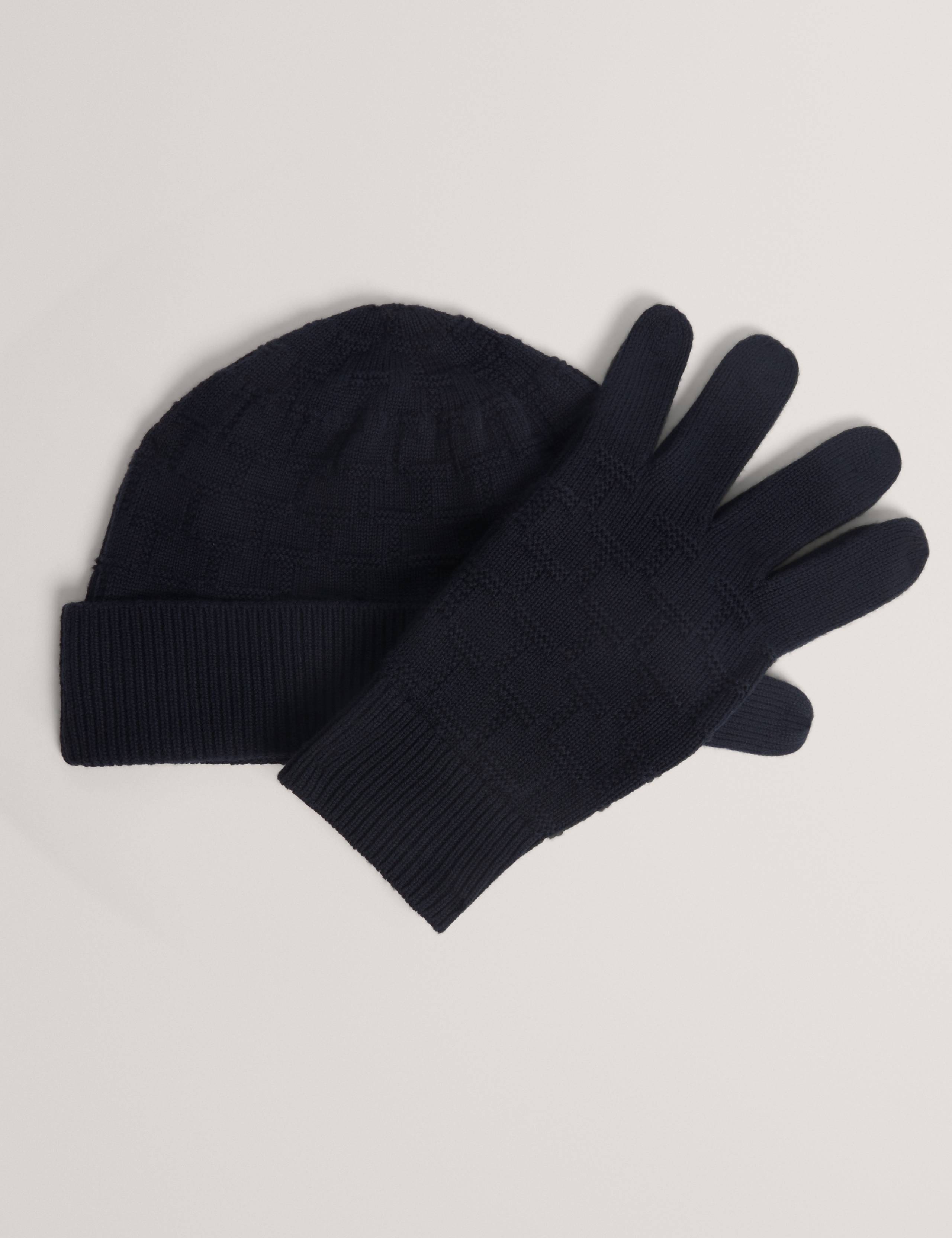 Wool Blend Knitted Hat and Glove Set
