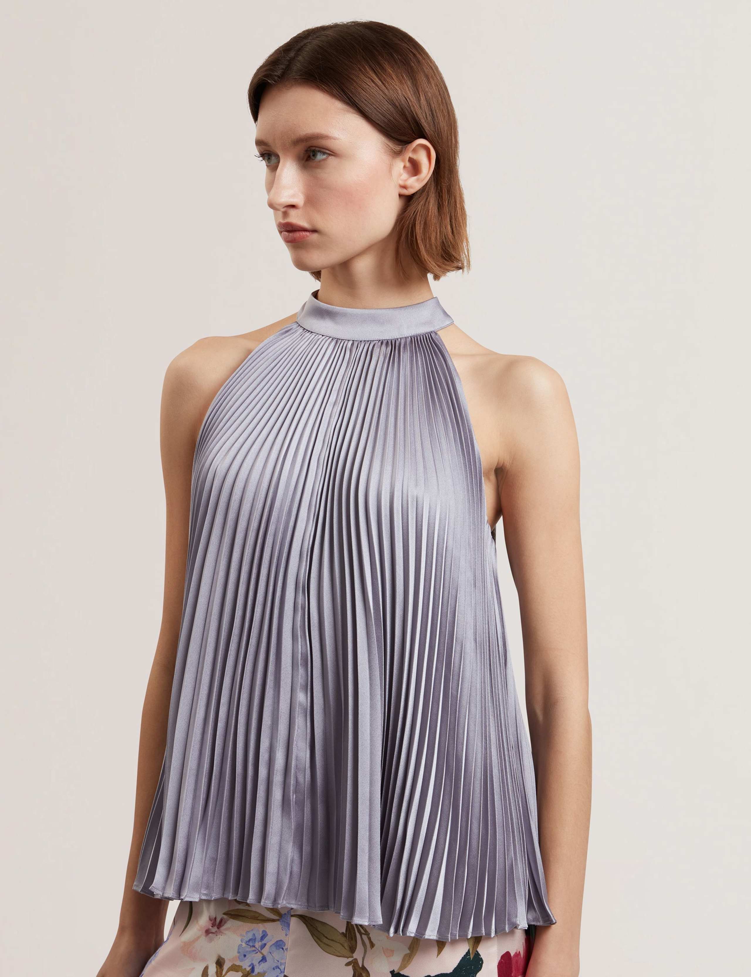 Pleated Halter Neck Sleeveless Top
