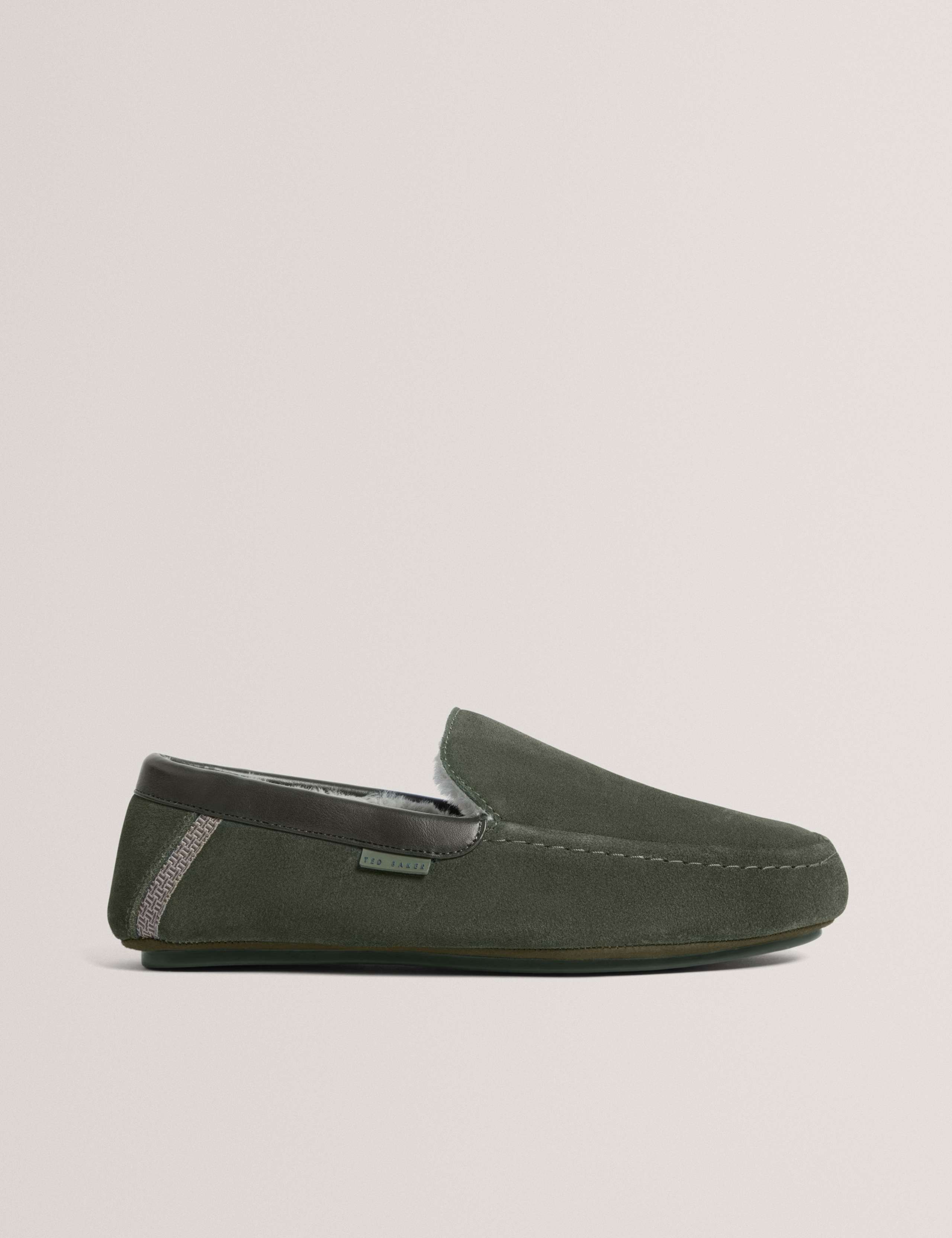 Suede Faux Fur Lined Moccasin Slippers