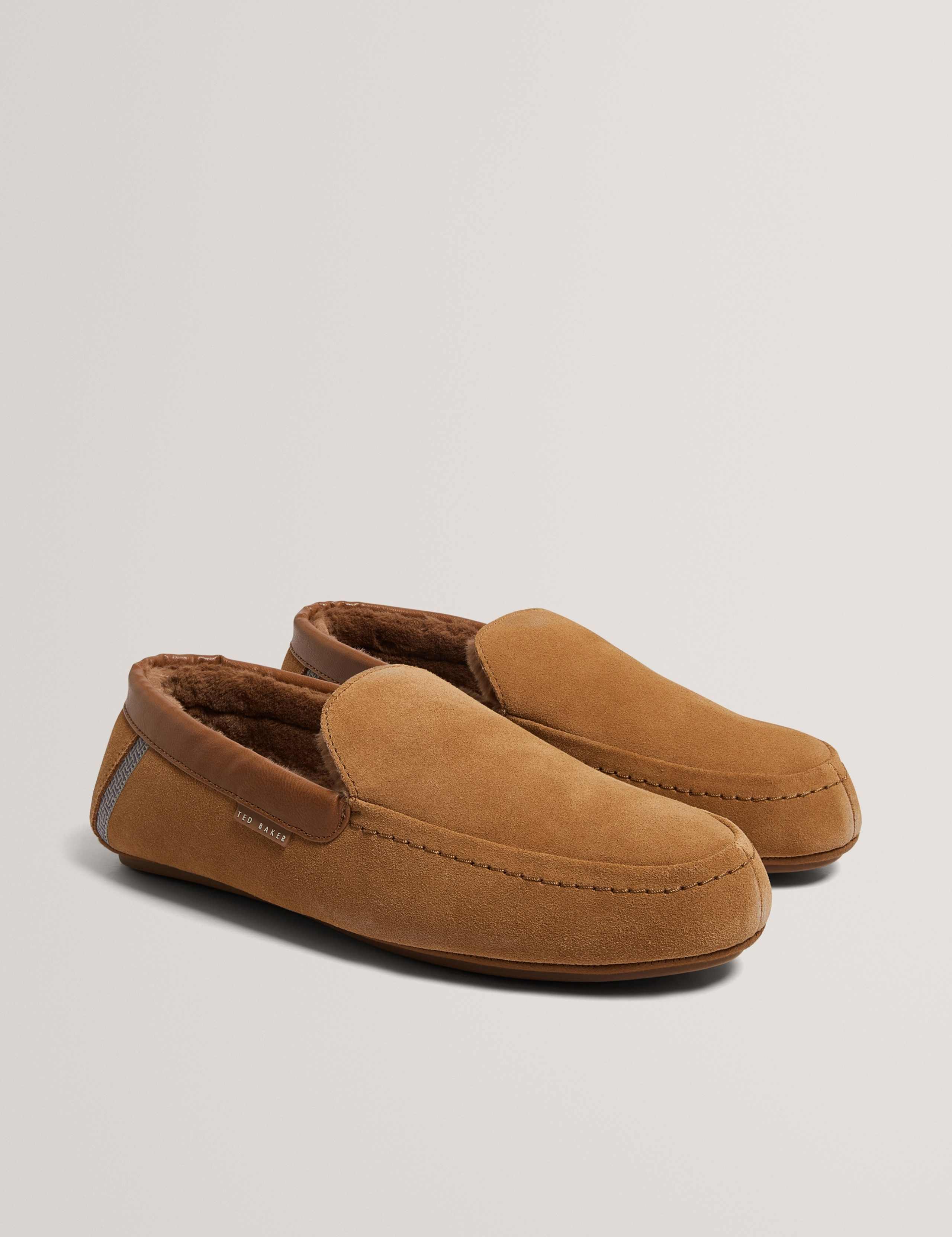 Suede Faux Fur Lined Moccasin Slippers