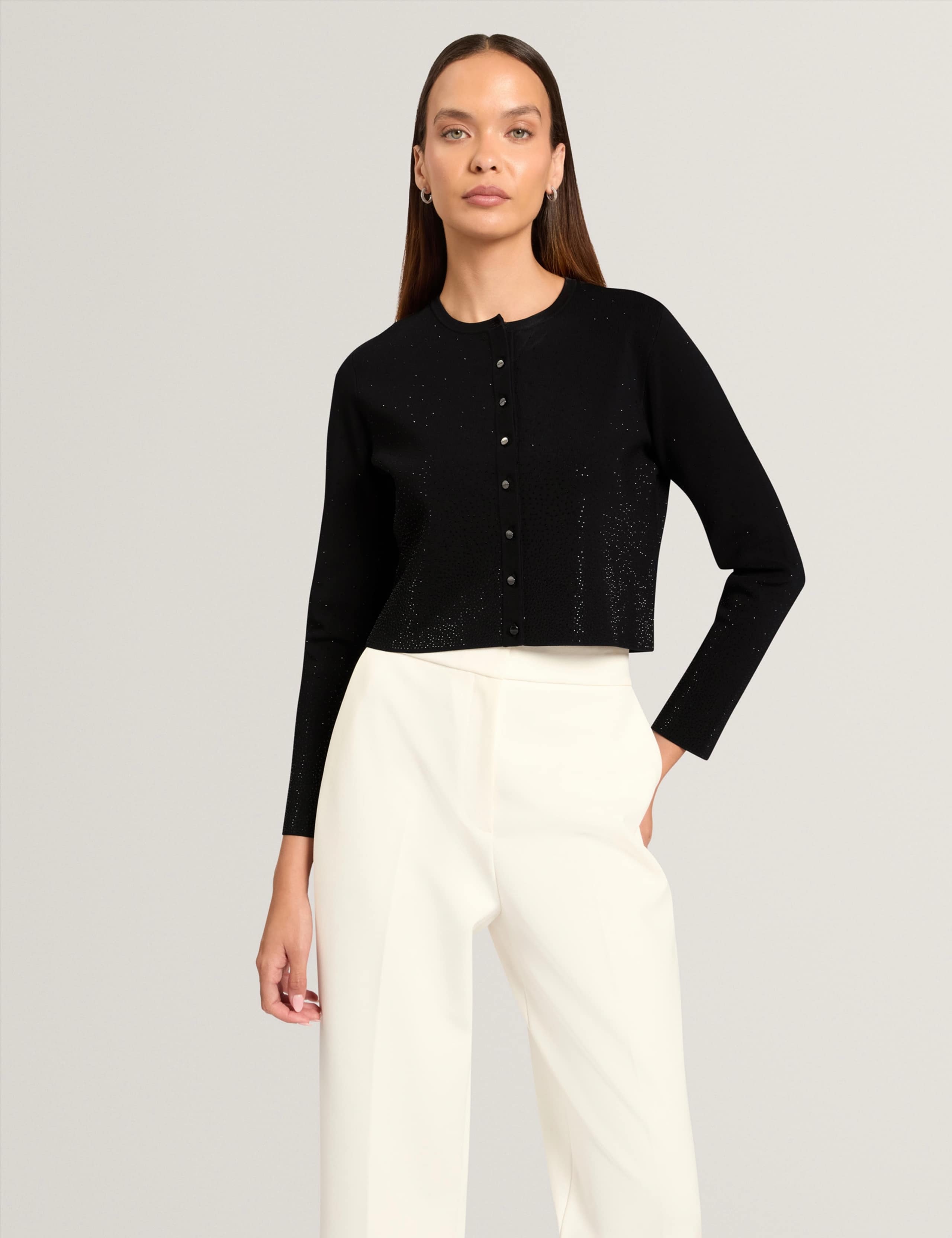 Embellished Crew Neck Cropped Cardigan