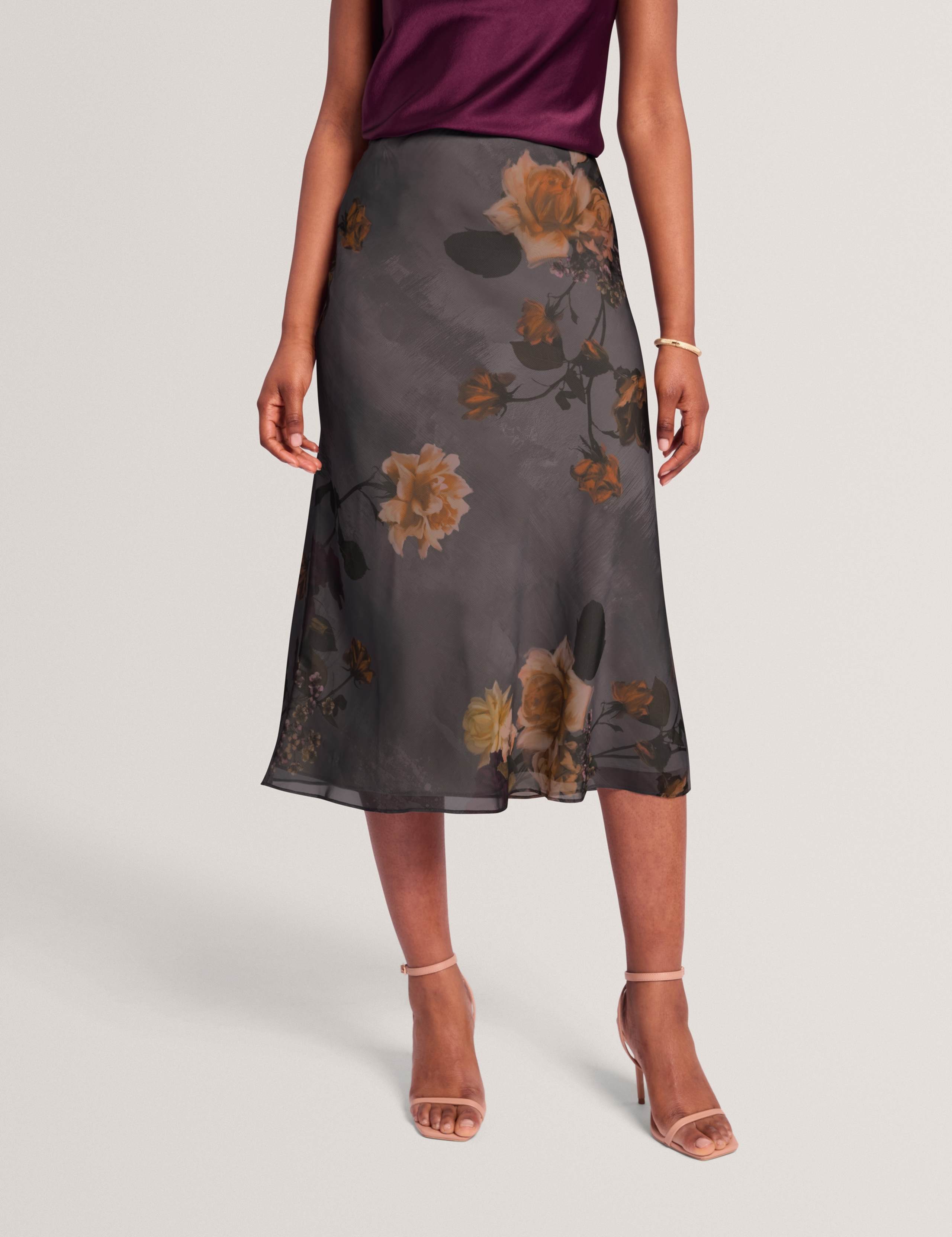 Chiffon Floral Midi A-Line Skirt