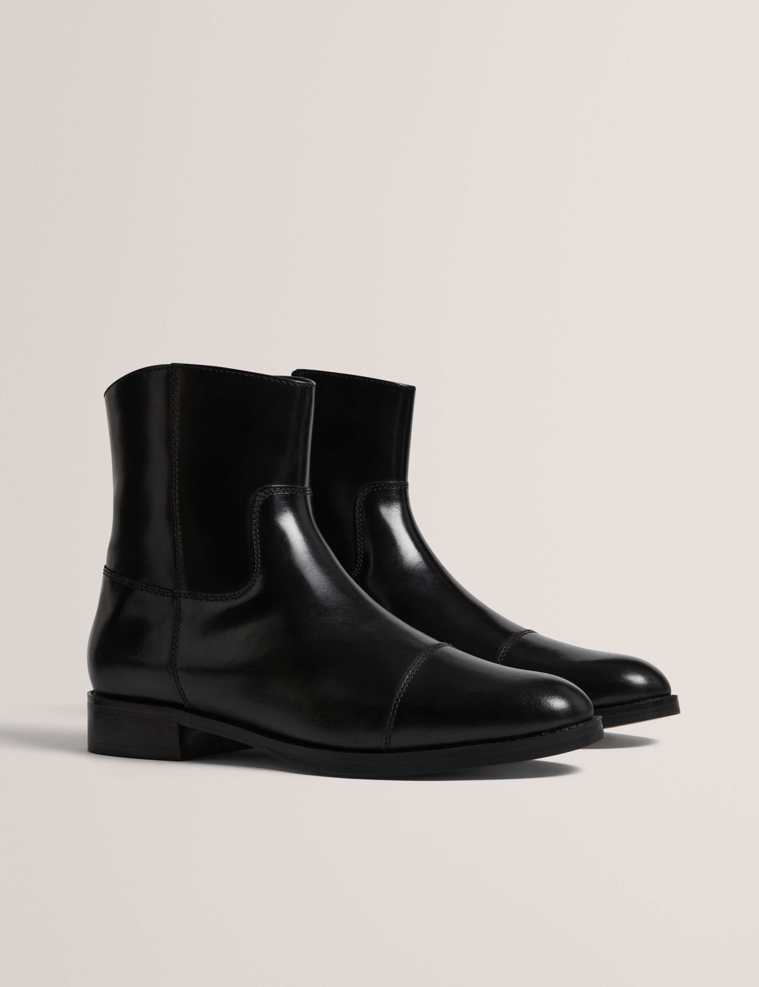 Leather Flat Almond Toe Ankle Boots