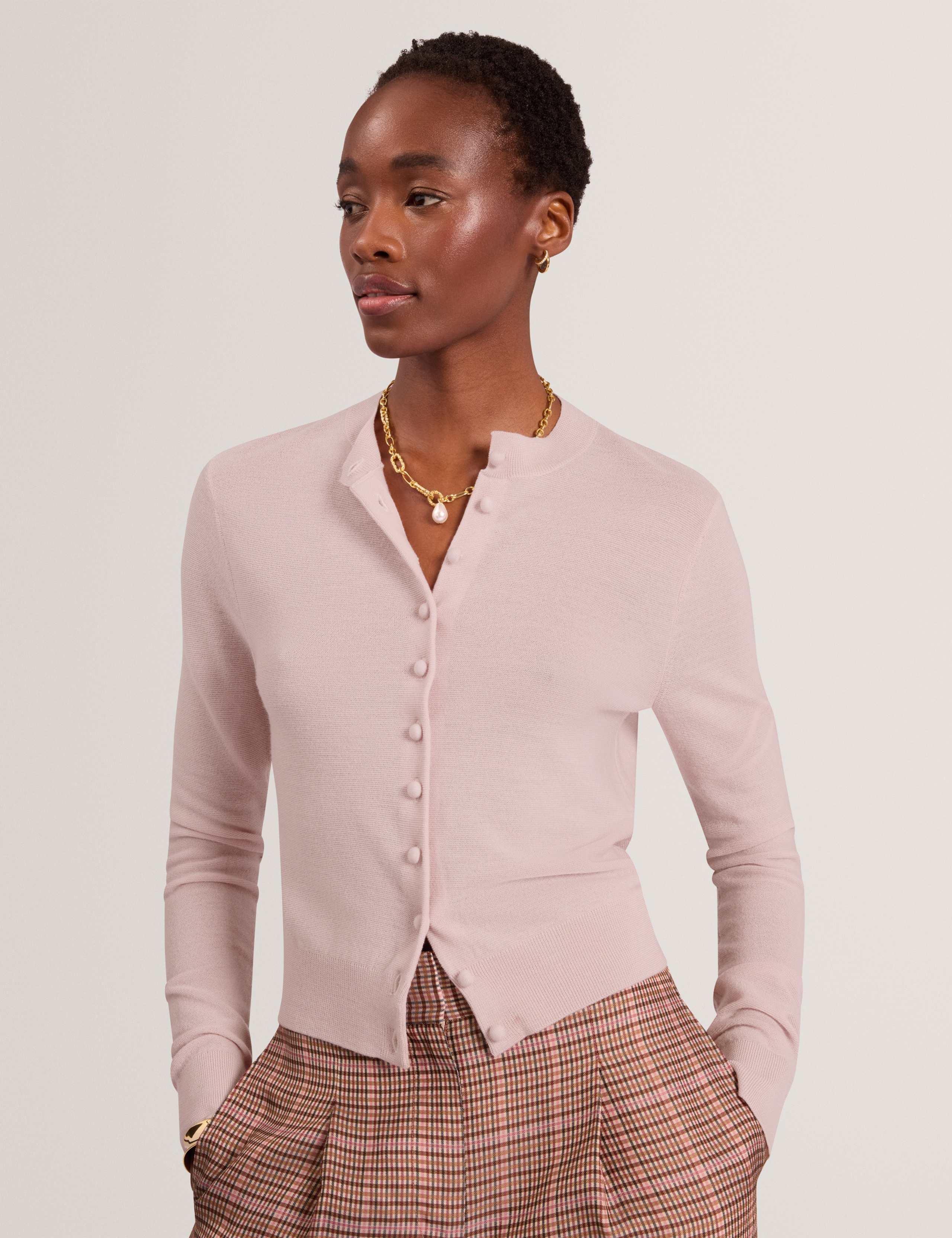 Pure Wool Crew Neck Button Front Cardigan