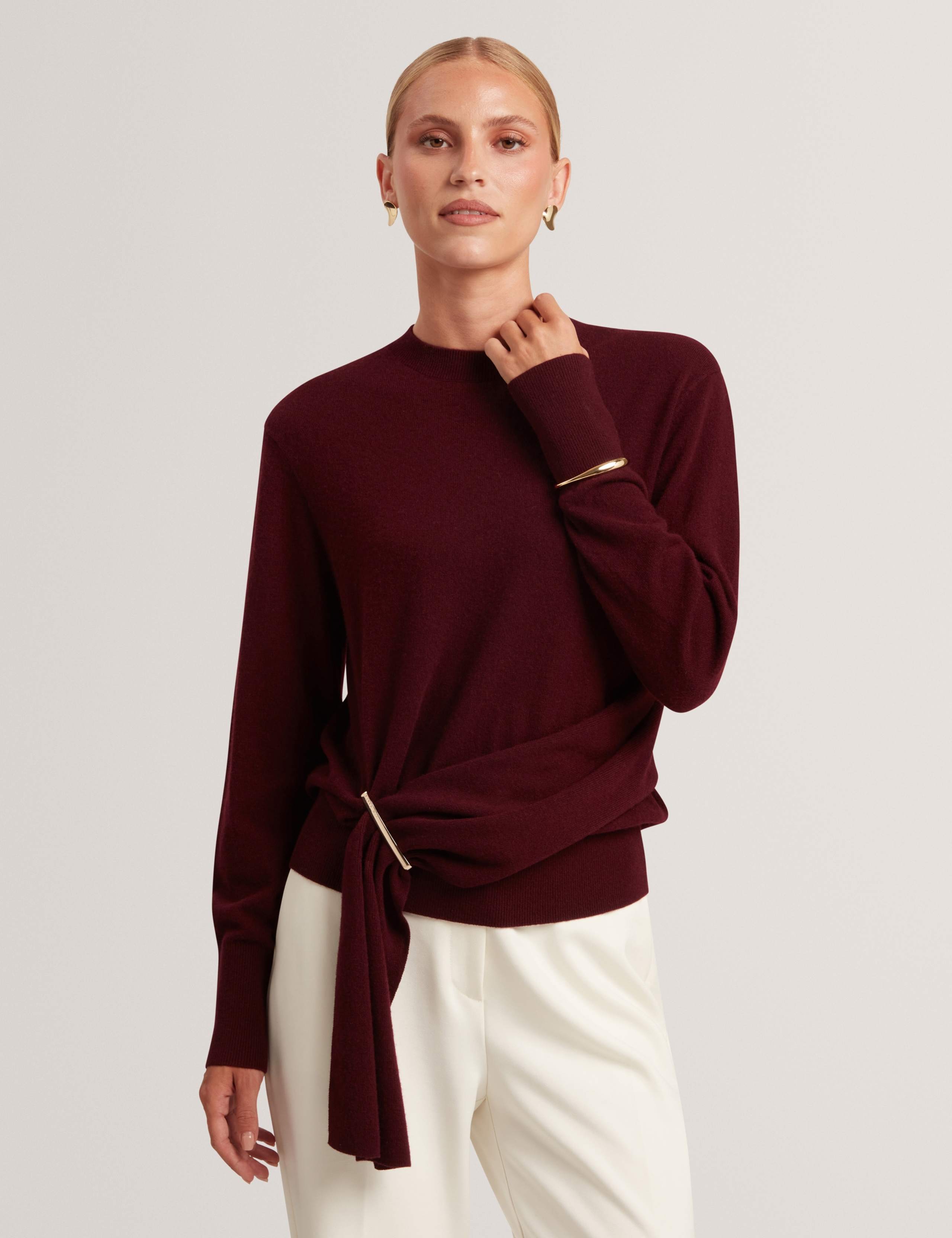 Wool Blend Drape Detail Jumper with Cashmere
