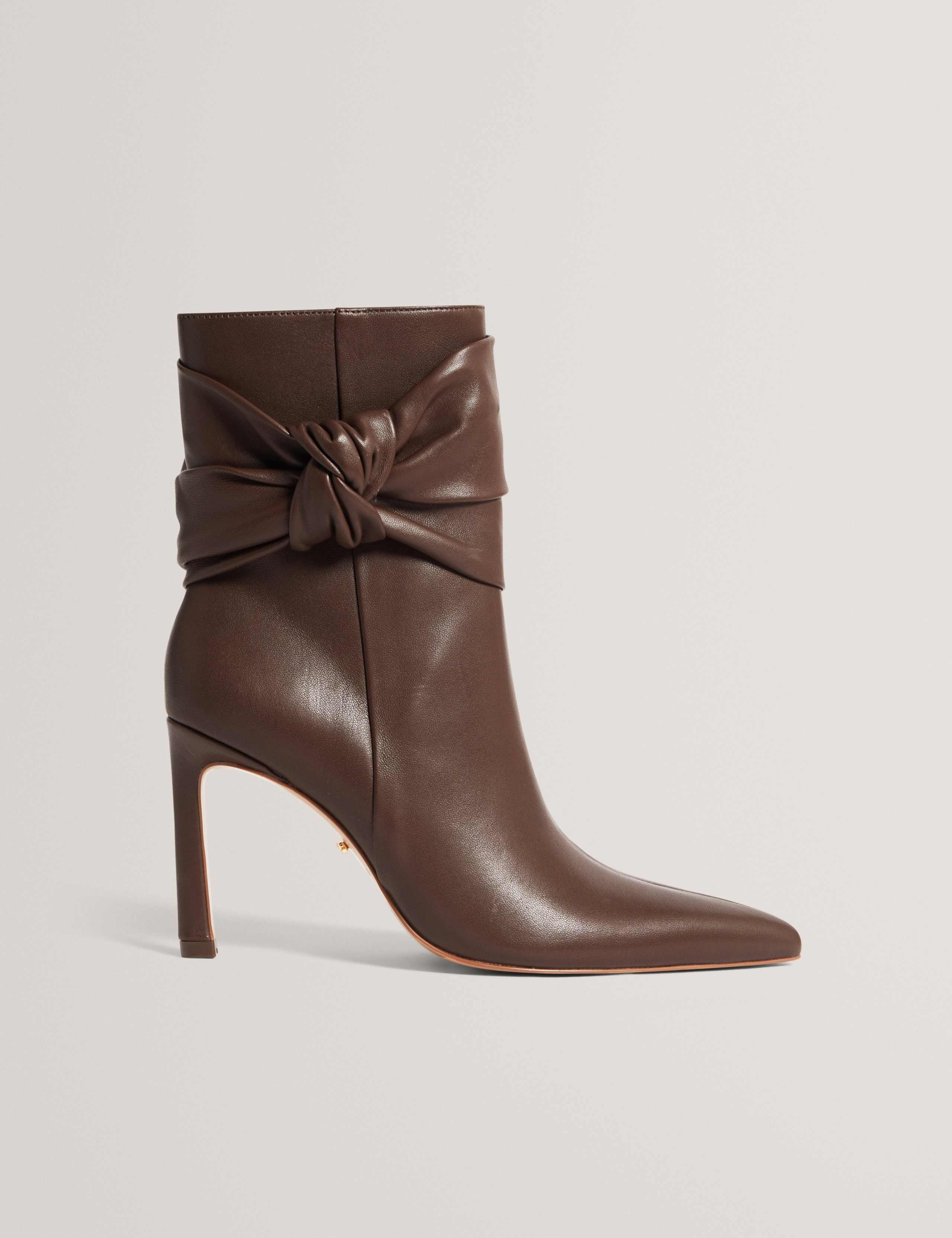 Leather Side Knot Stiletto Heel Ankle Boots