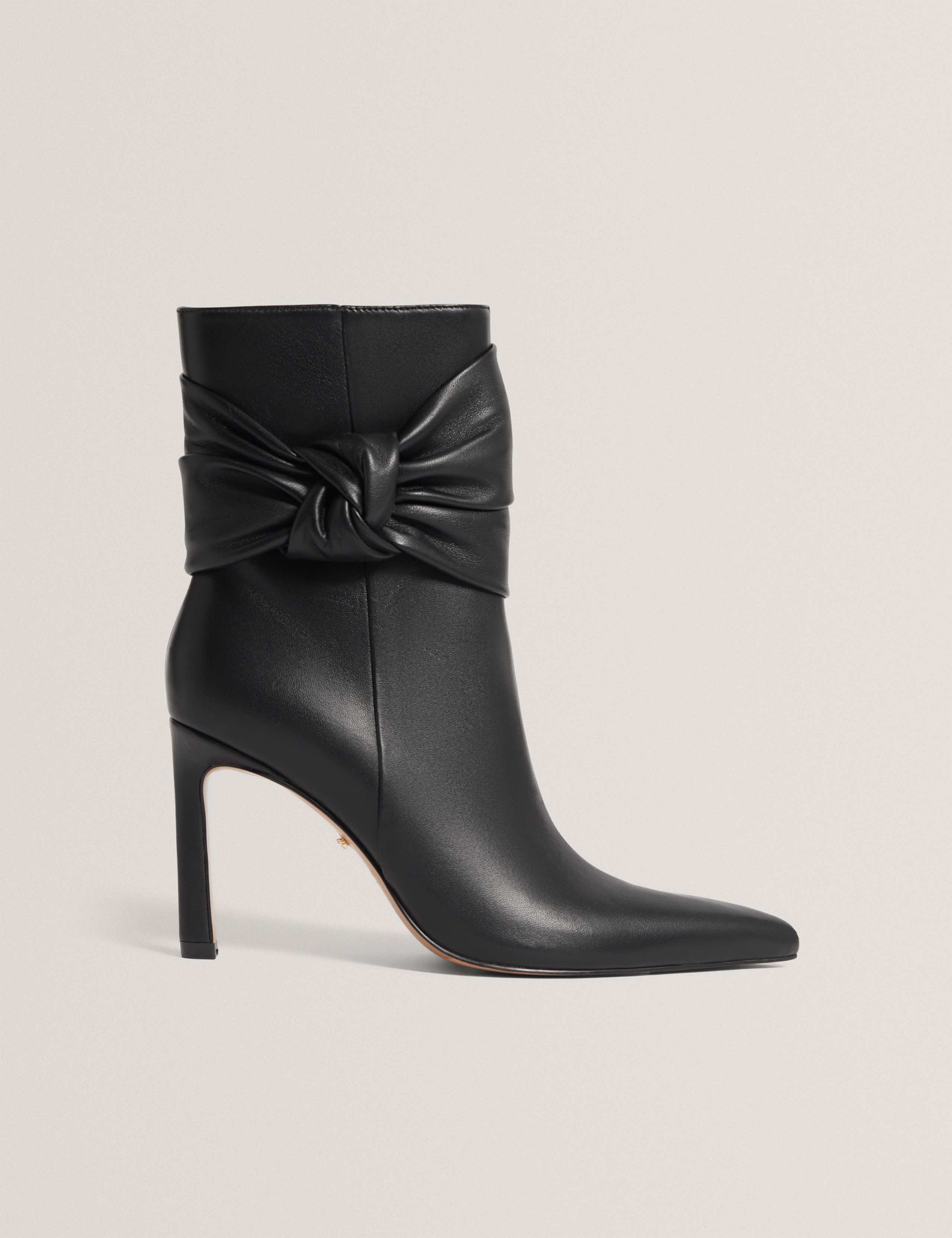 Leather Side Knot Stiletto Heel Ankle Boots