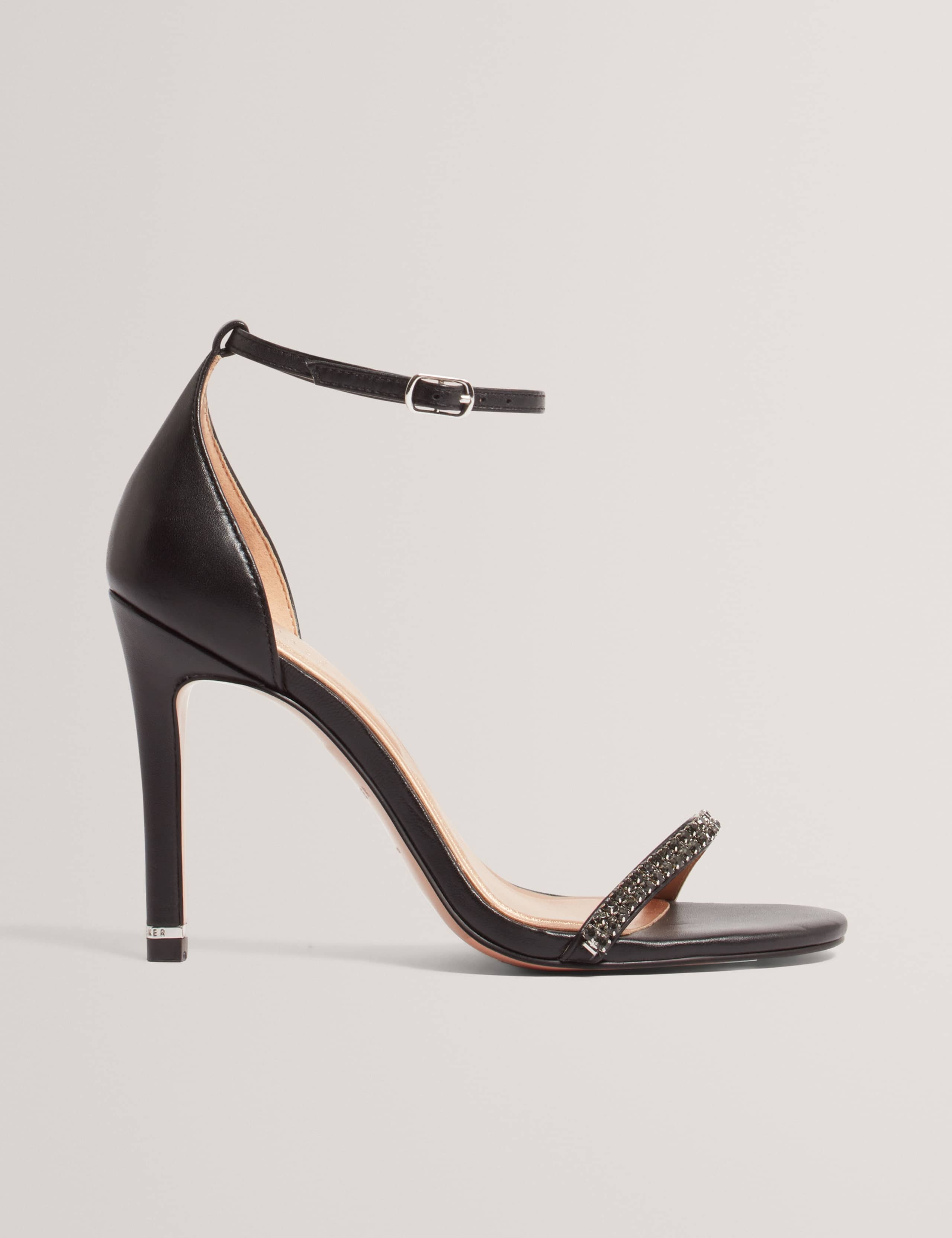 Leather Ankle Strap Stiletto Heel Sandals