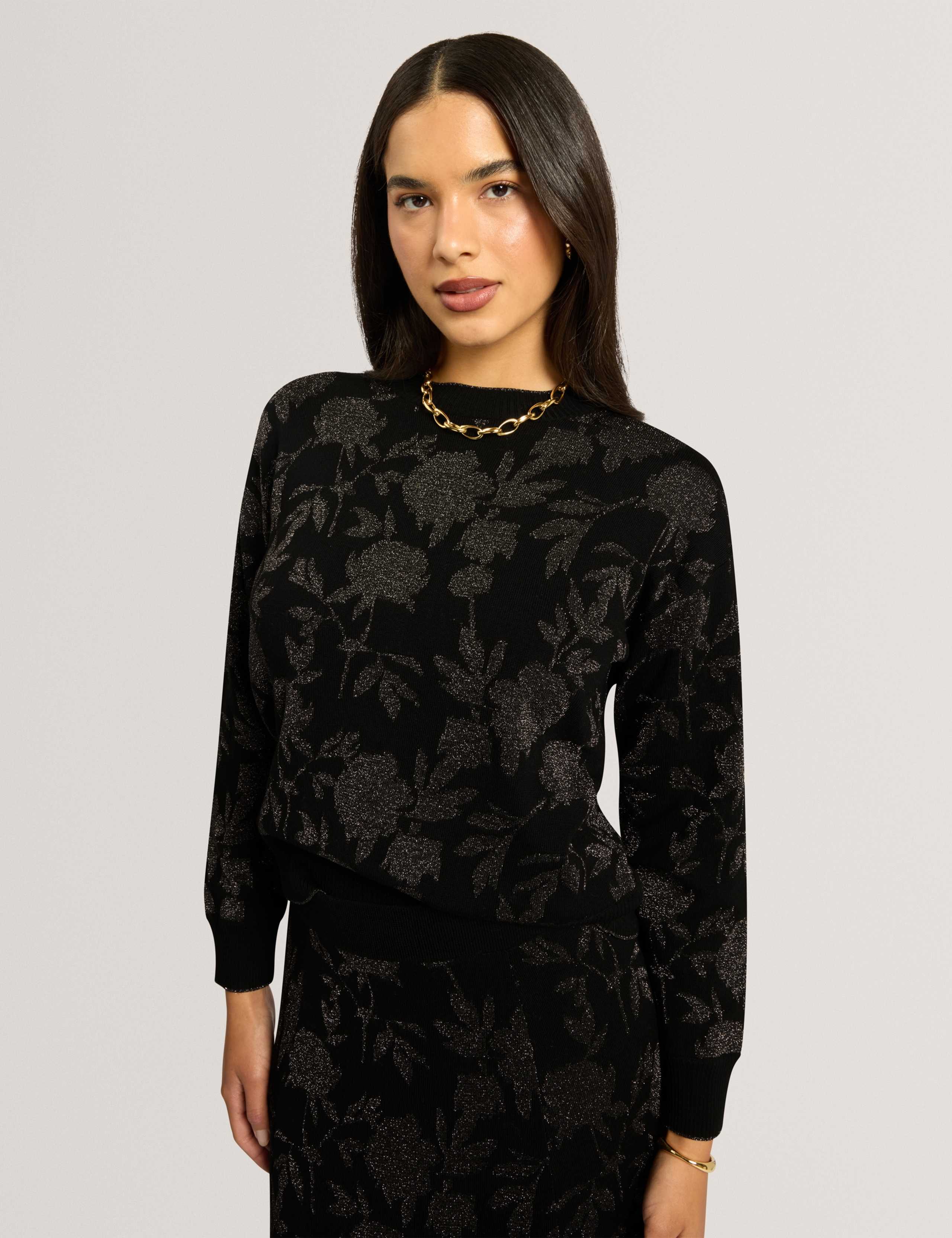 Wool Rich Sparkly Jacquard Crew Neck Jumper