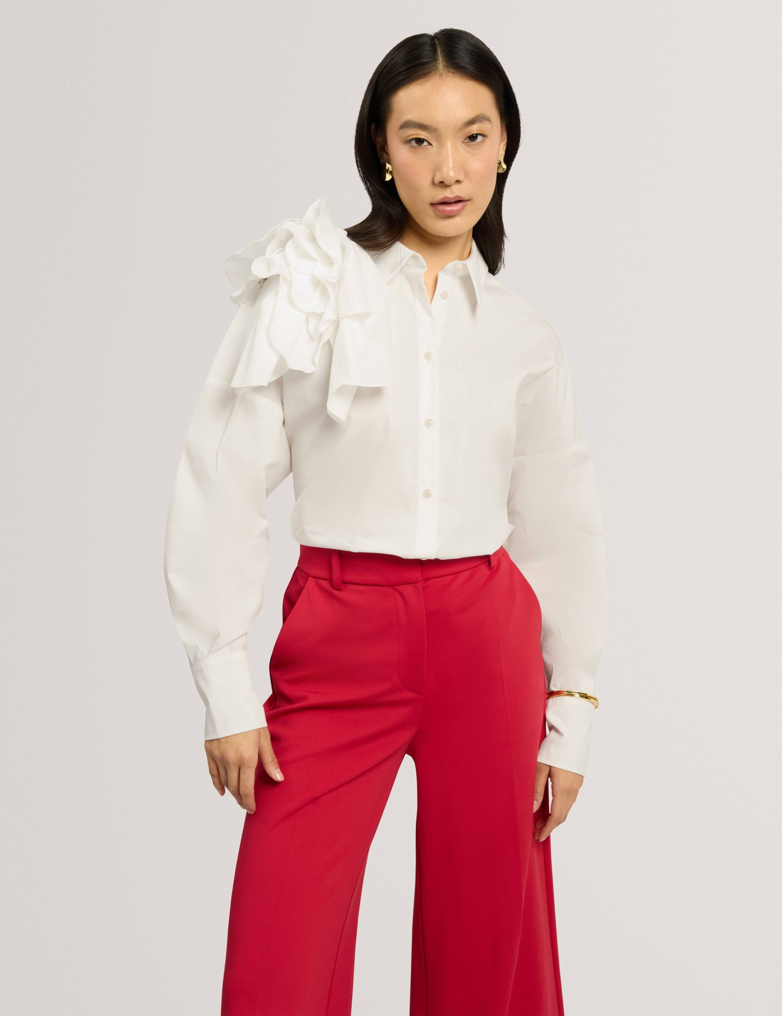 Cotton Rich Corsage Detail Collared Blouse