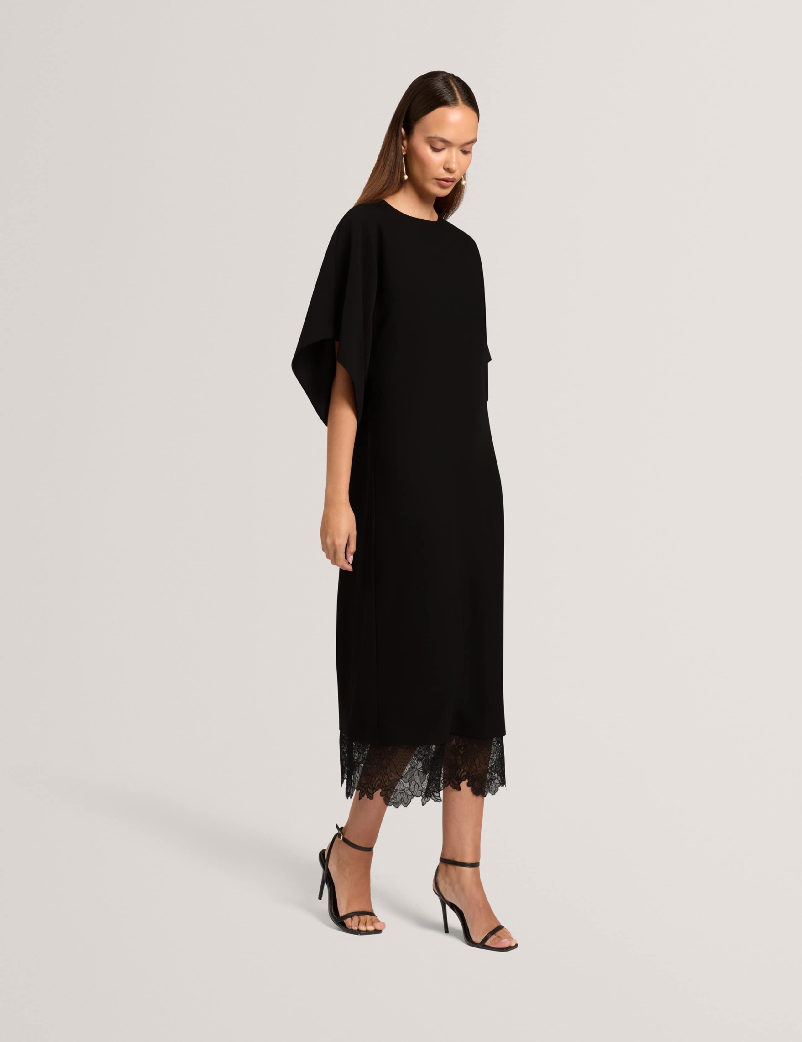 Lace Batwing Sleeve Midi Column Dress