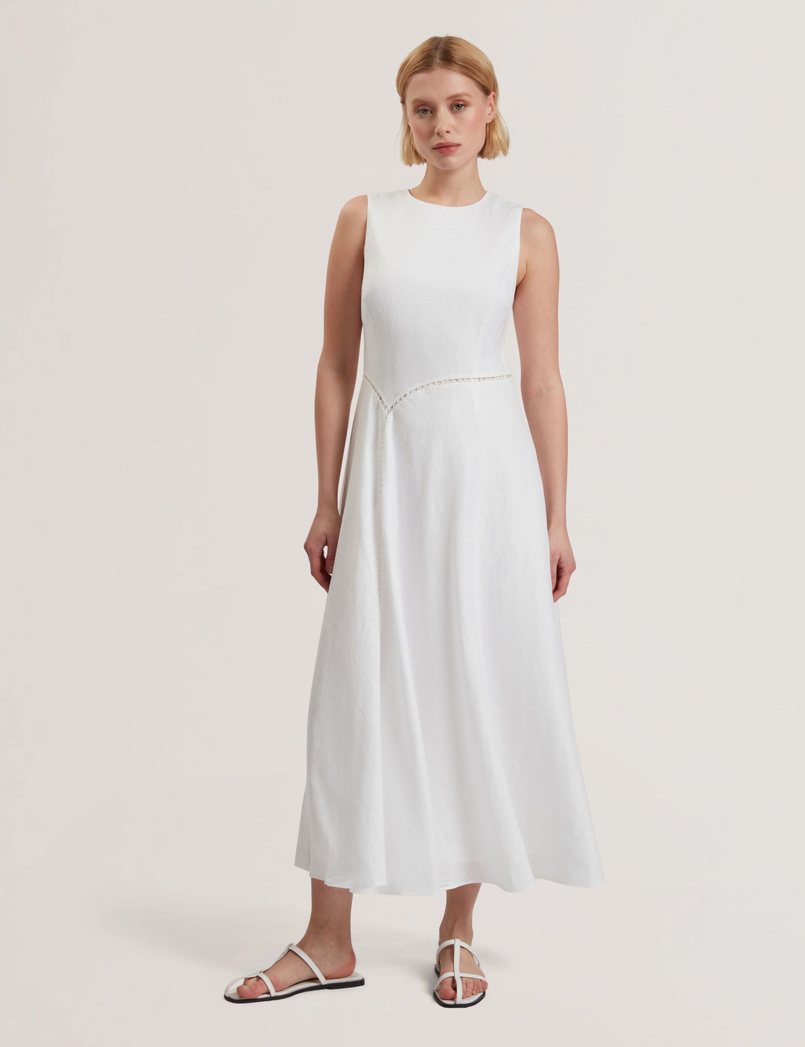 Pure Linen Midi Waisted Dress