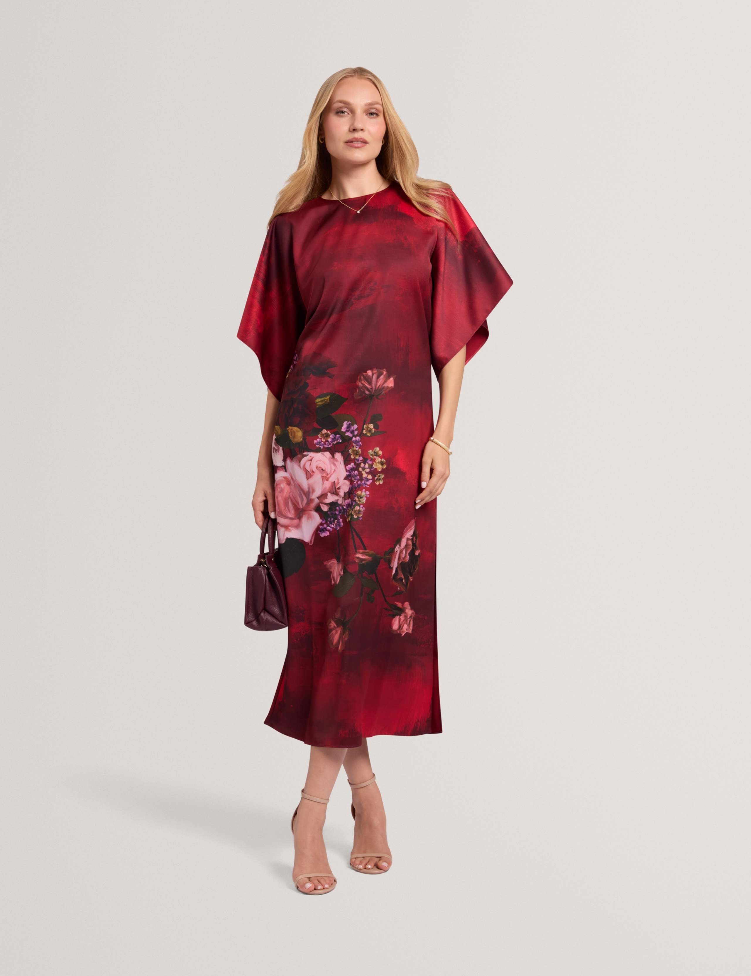 Floral Batwing Sleeve Midi Column Dress