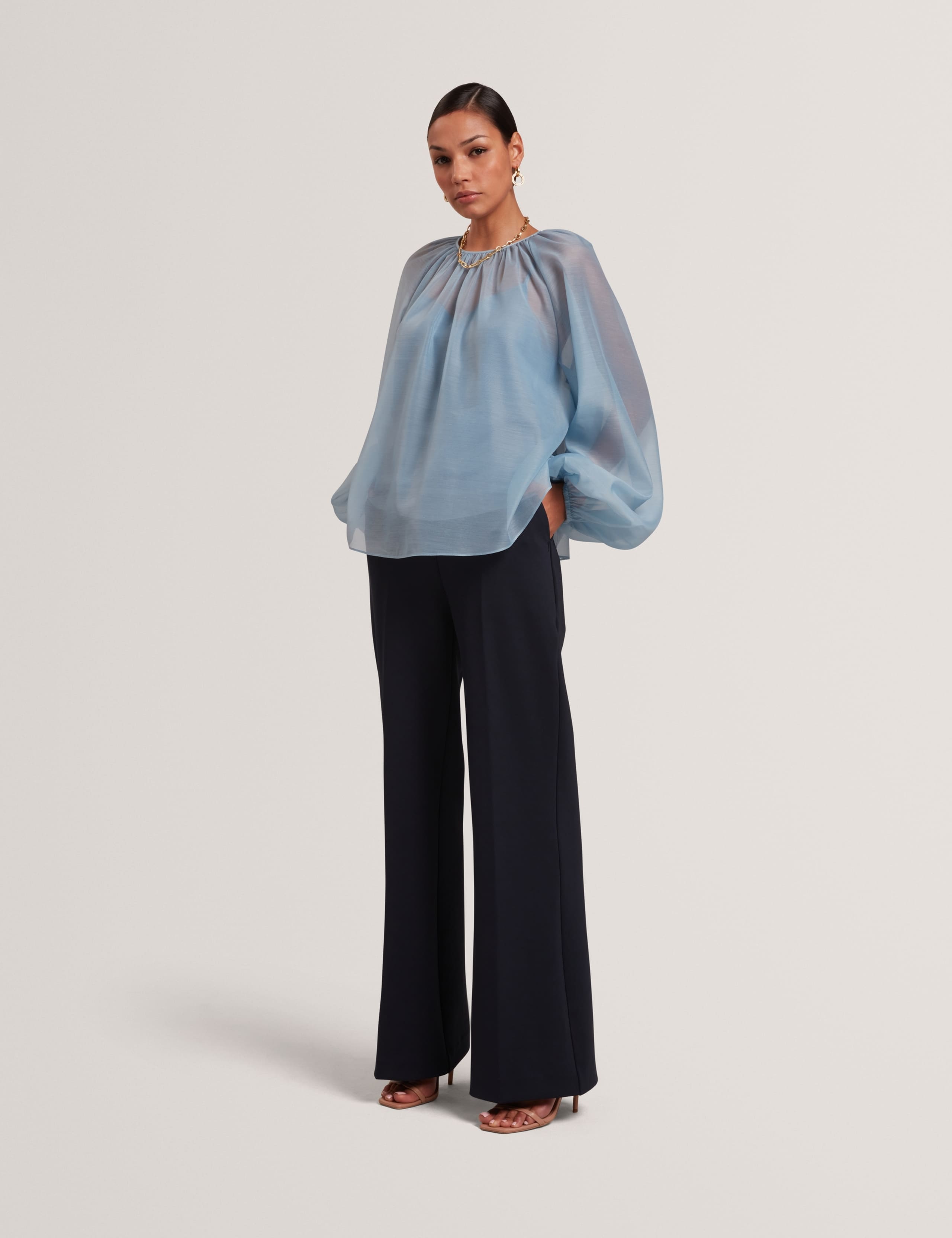 Woven Tailored Flared Trousers