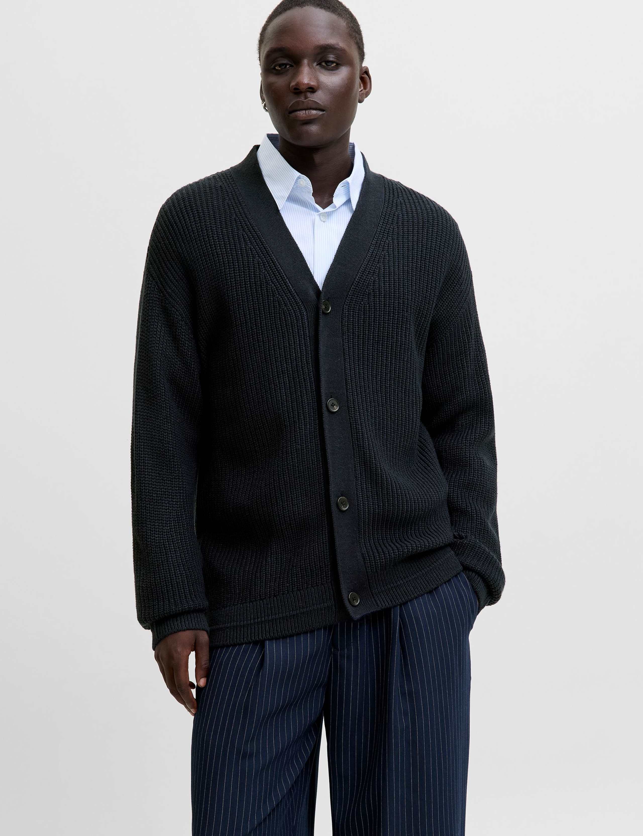 Cotton Blend V-Neck Cardigan