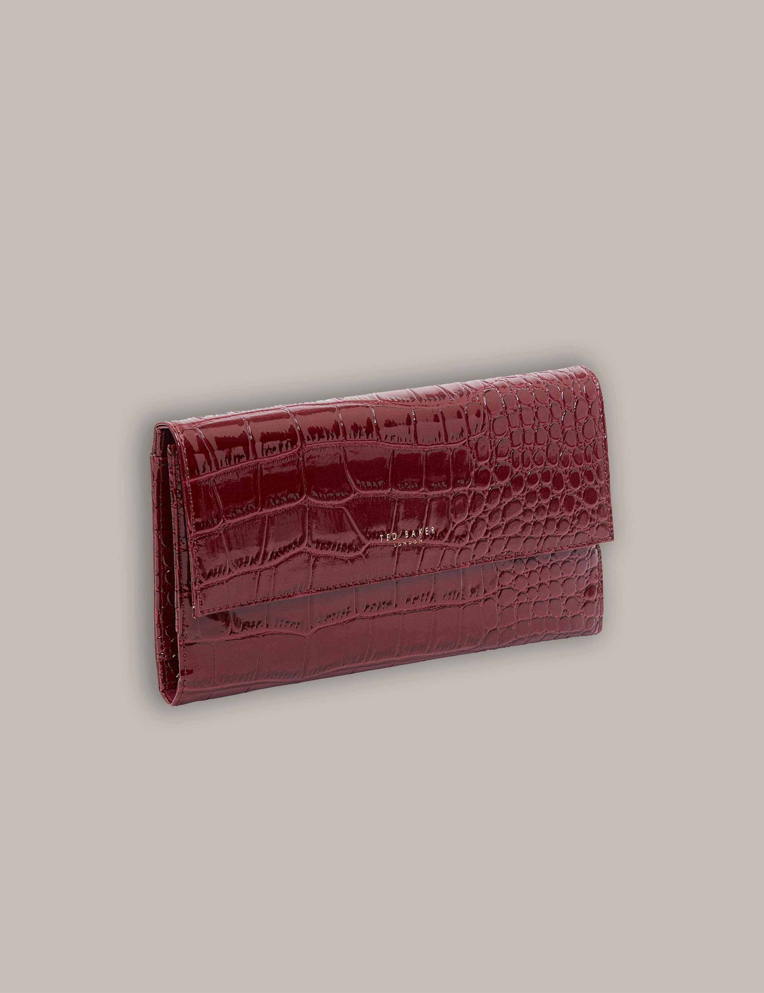 Faux Leather Patent Croc Travel Wallet